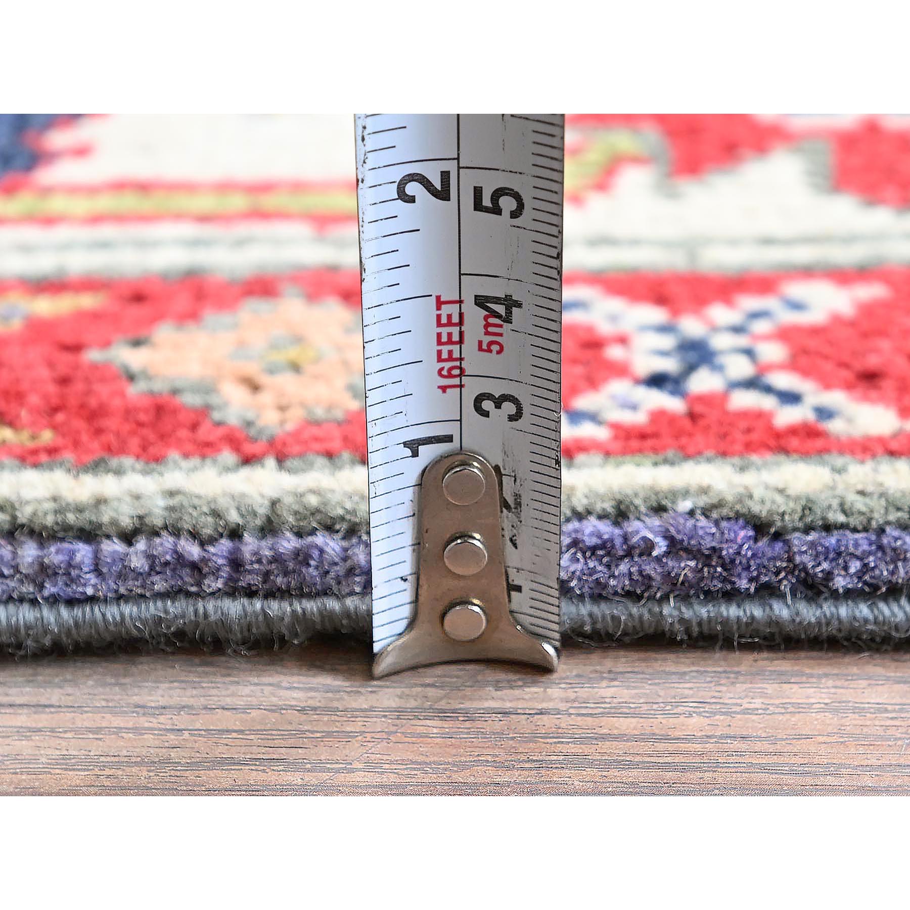 4'x6'1" Iris Purple, Kazak with Geometric Medallions Design, Hand Knotted, Soft and Shiny Wool, Vegetable Dyes, Denser Weave, Oriental Rug Sh417