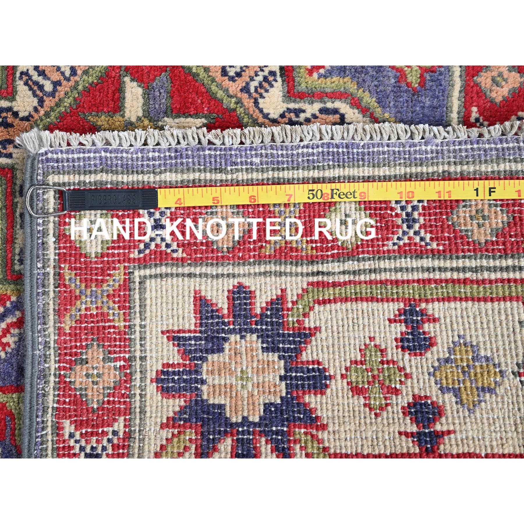 4'x6'1" Iris Purple, Kazak with Geometric Medallions Design, Hand Knotted, Soft and Shiny Wool, Vegetable Dyes, Denser Weave, Oriental Rug Sh417