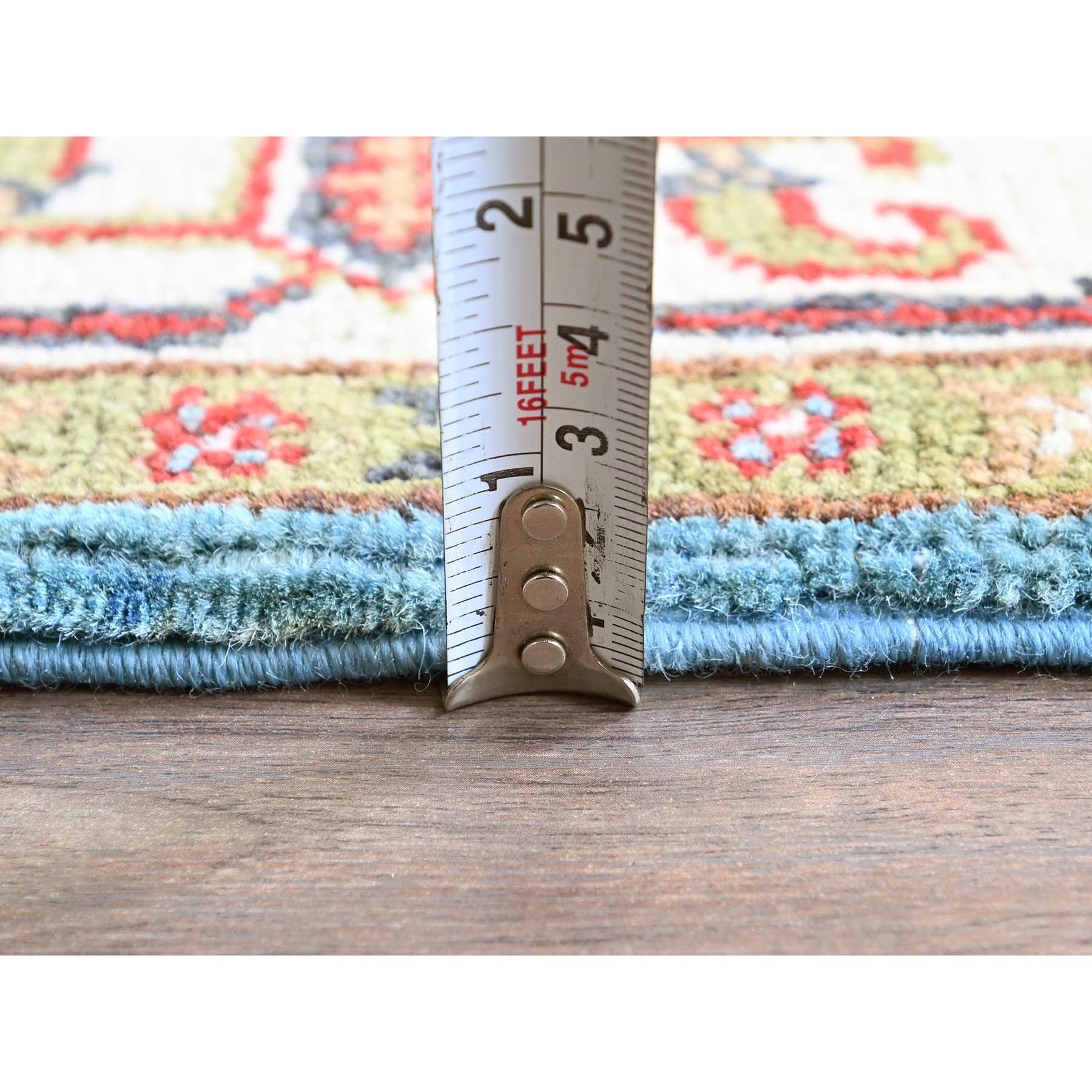 4'x6' Baby Blue, Kazak with Geometric Medallions Design, Hand Knotted, Soft and Shiny Wool, Natural Dyes, Denser Weave, Oriental Rug Sh418