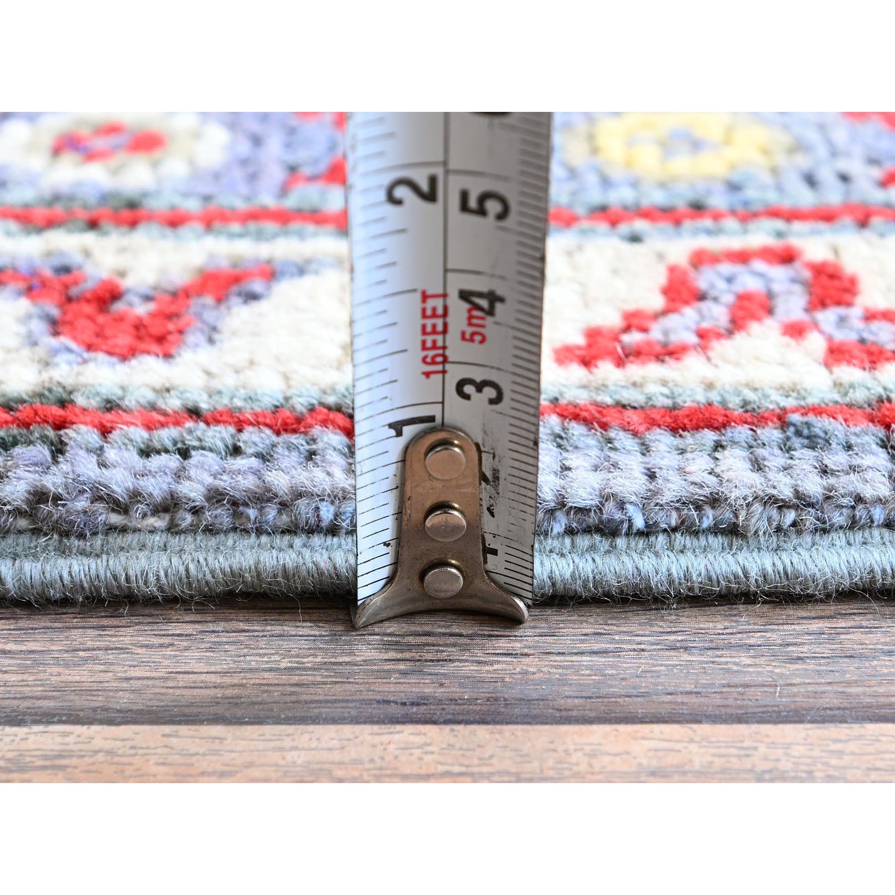 4'1"x5'10" Pewter Gray, Kazak with Geometric Medallions Design, Soft and Shiny Wool, Hand Knotted, Vegetable Dyes, Denser Weave, Oriental Rug Sh419