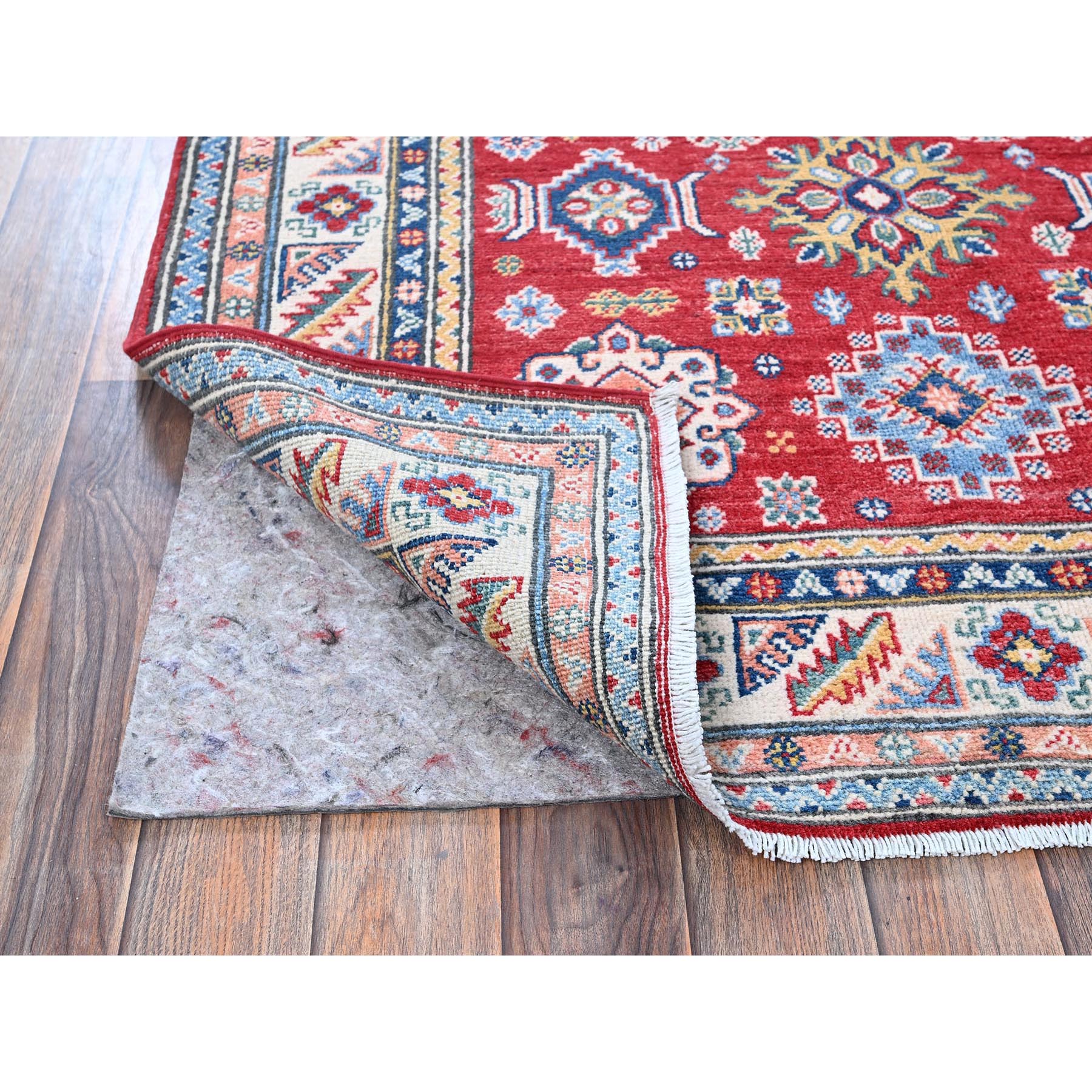 4'x6' Imperial Red, Kazak with Geometric Medallions Design, Soft and Shiny Wool, Hand Knotted, Vegetable Dyes, Denser Weave, Oriental Rug Sh426