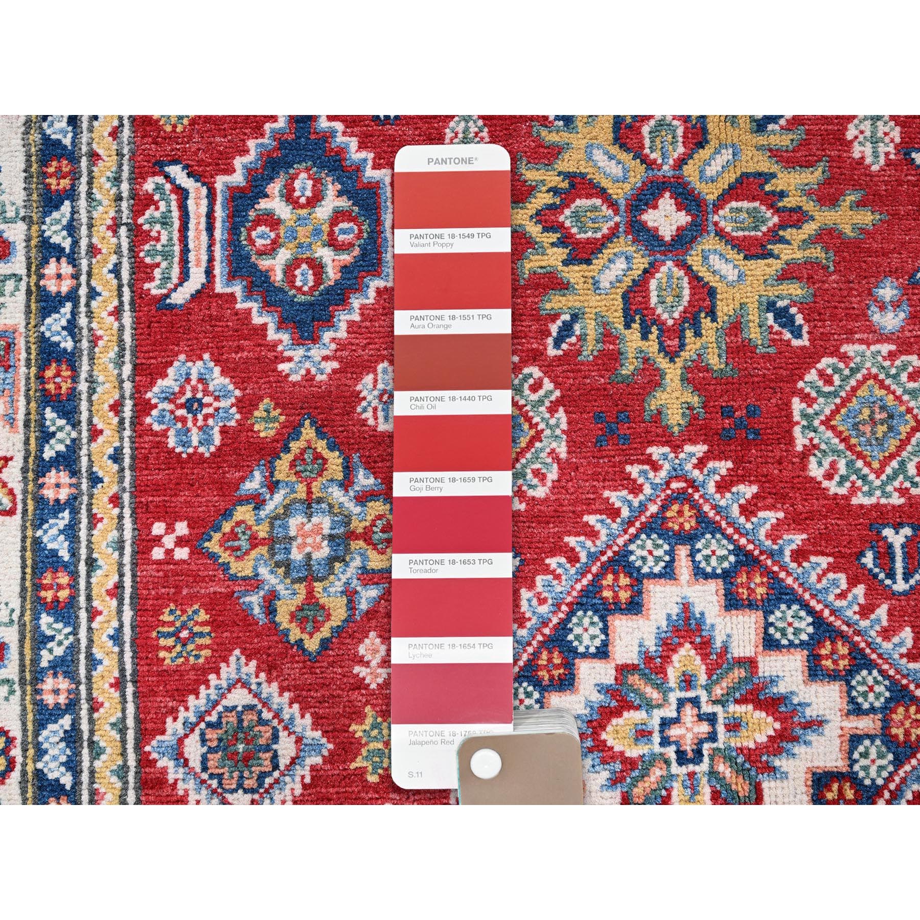 4'x6' Imperial Red, Kazak with Geometric Medallions Design, Soft and Shiny Wool, Hand Knotted, Vegetable Dyes, Denser Weave, Oriental Rug Sh426