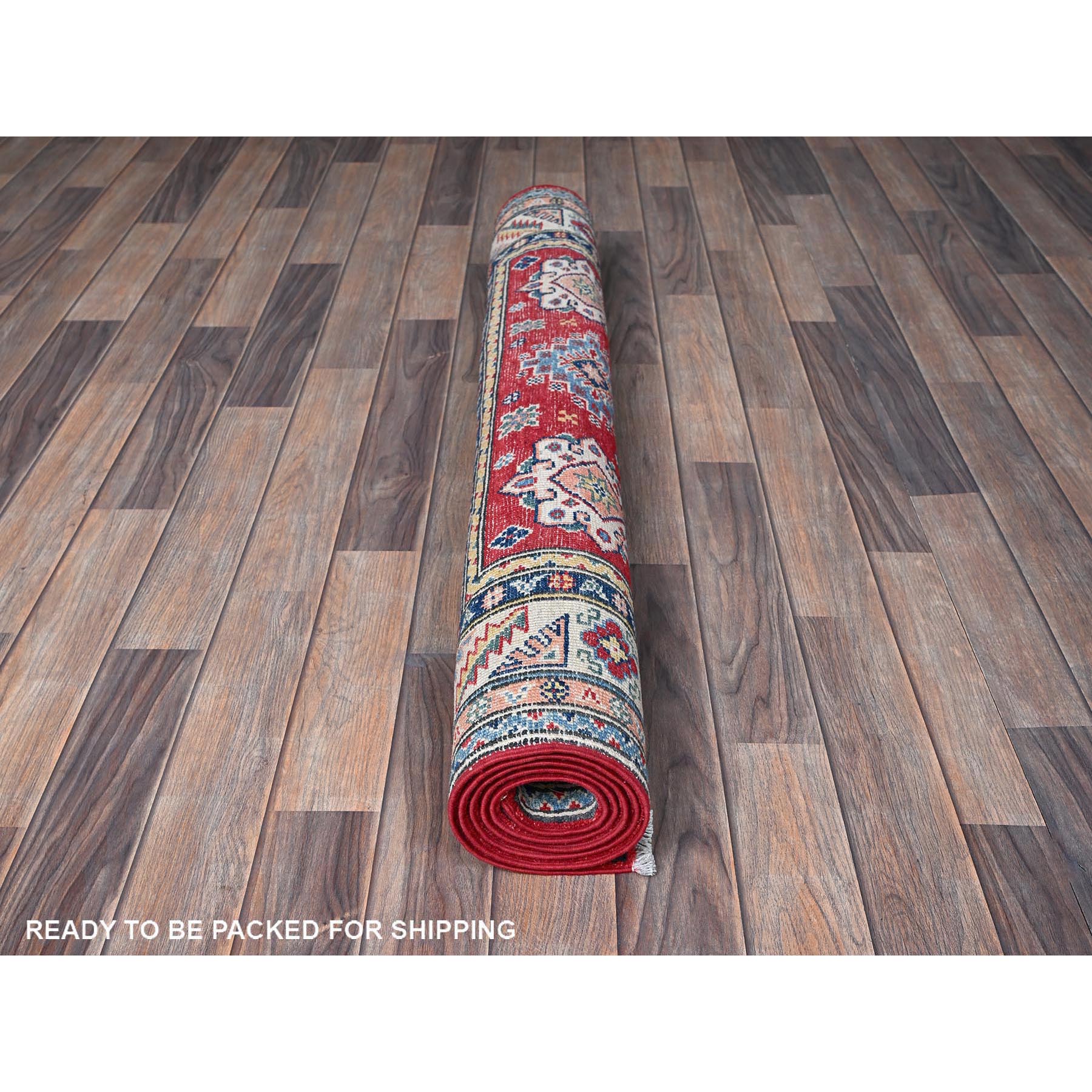4'x6' Imperial Red, Kazak with Geometric Medallions Design, Soft and Shiny Wool, Hand Knotted, Vegetable Dyes, Denser Weave, Oriental Rug Sh426