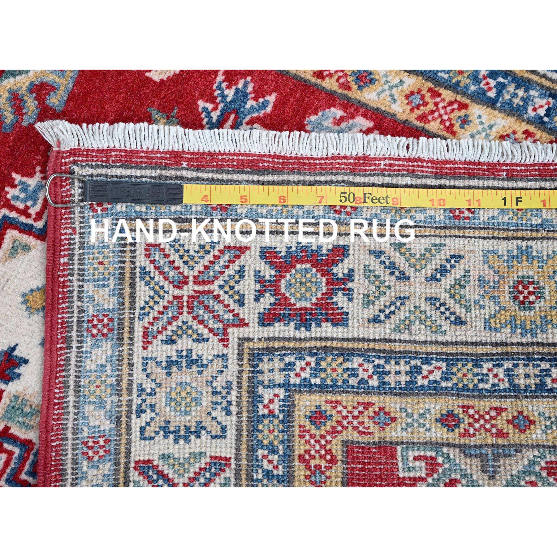 2'7"x6'5" Chili Red, Kazak with Geometric Medallions Design, Soft and Shiny Wool, Hand Knotted, Vegetable Dyes, Denser Weave, Runner, Oriental Rug Sh428