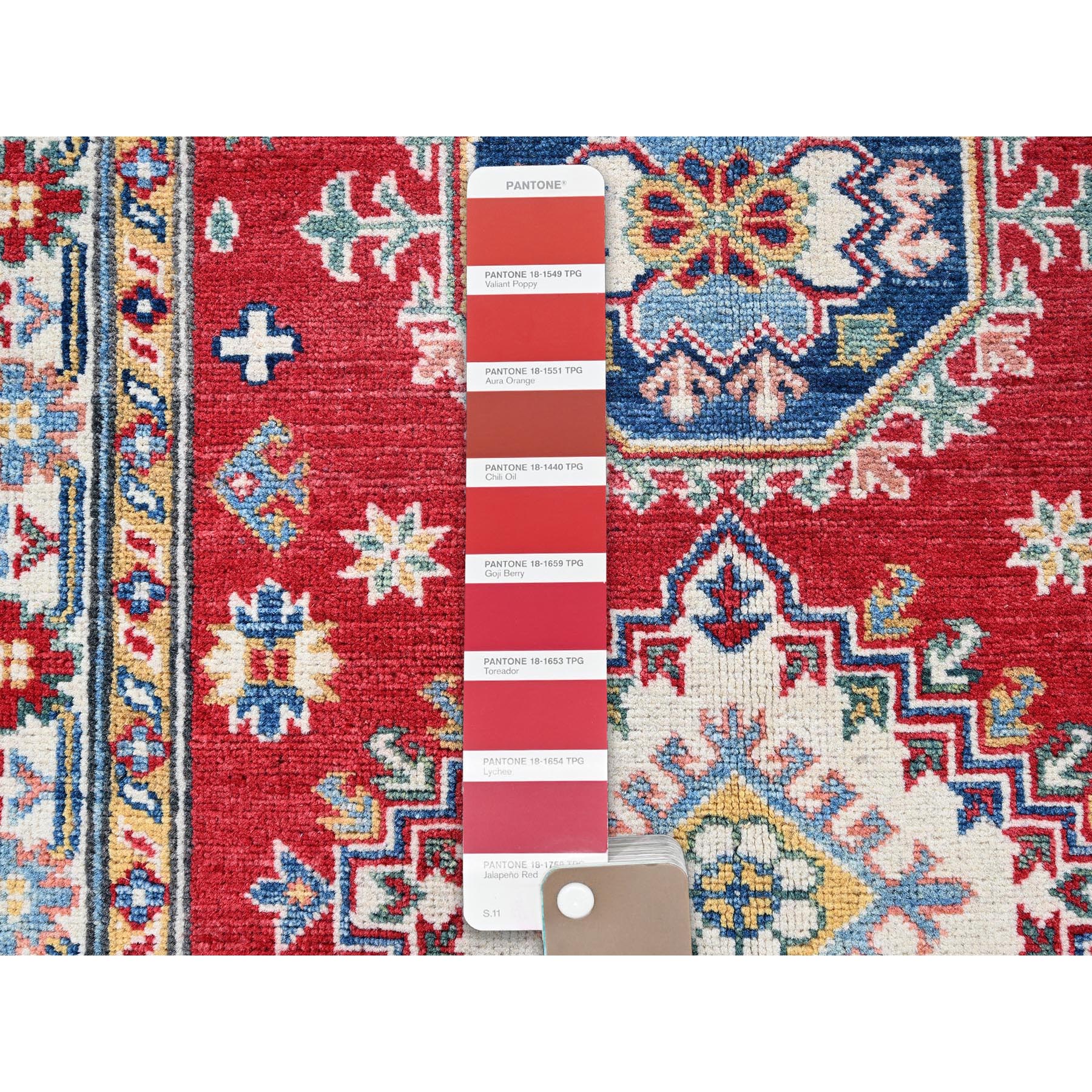 2'9"x6'8" Angels Red, Kazak with Tribal Medallions Design, Hand Knotted, Soft and Shiny Wool, Vegetable Dyes, Denser Weave, Runner, Oriental Rug Sh430