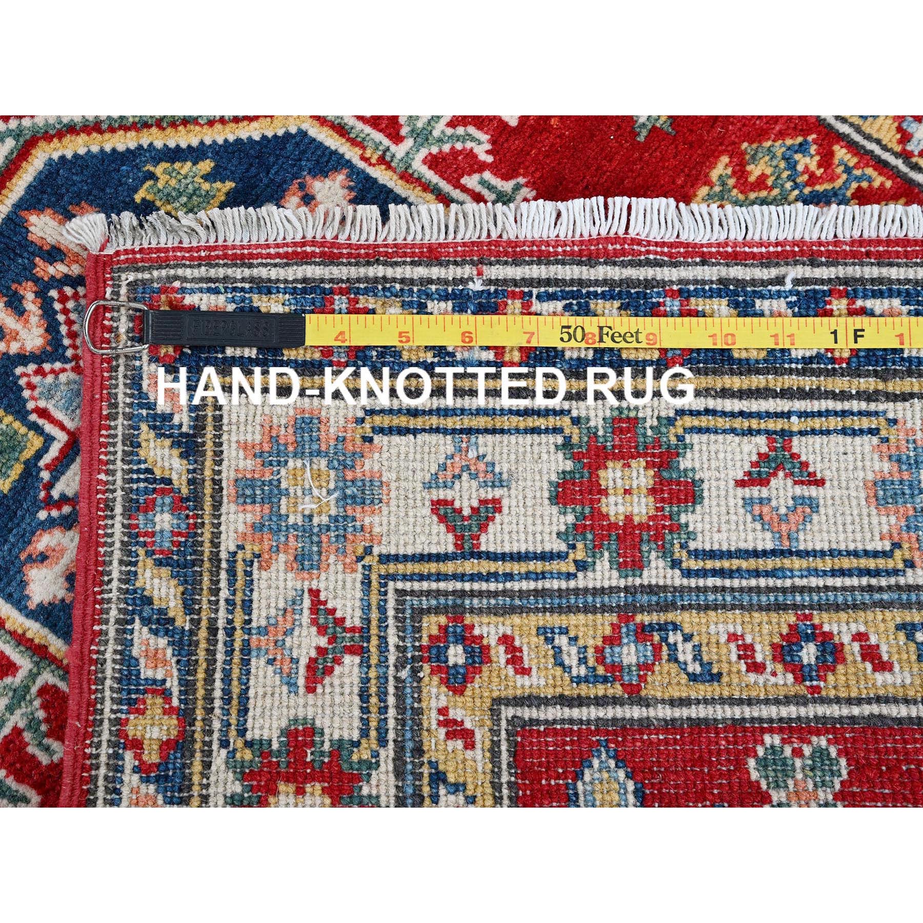 2'9"x6'8" Angels Red, Kazak with Tribal Medallions Design, Hand Knotted, Soft and Shiny Wool, Vegetable Dyes, Denser Weave, Runner, Oriental Rug Sh430