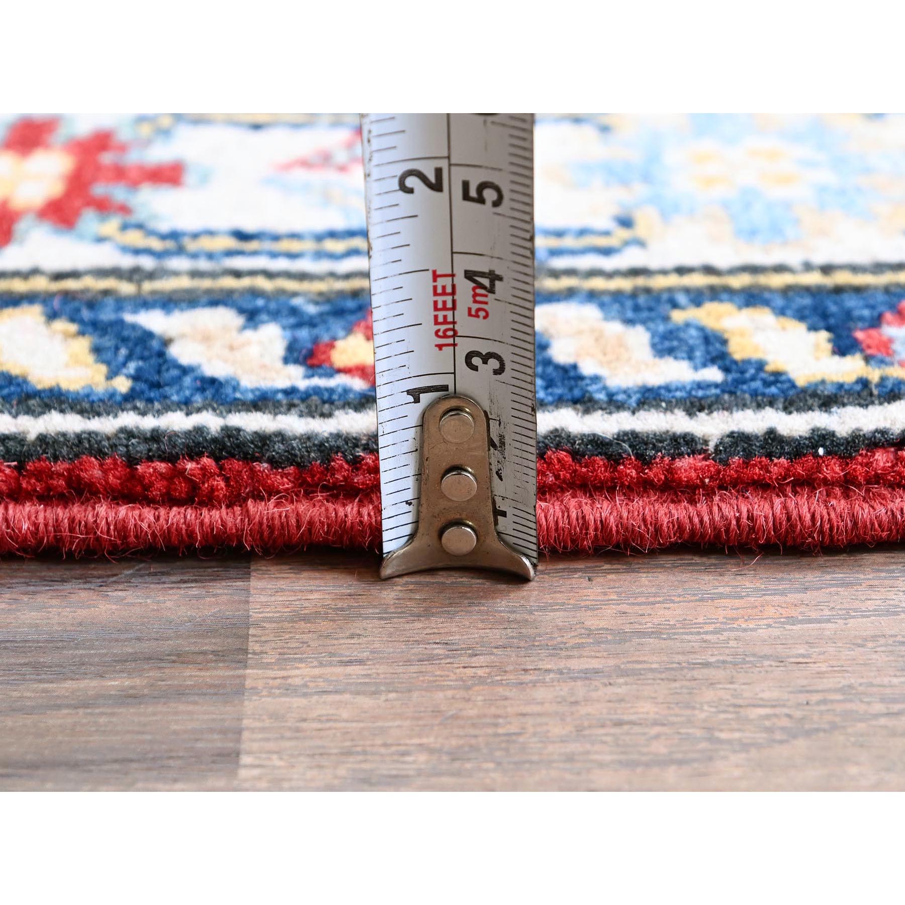 2'8"x6'7" Ajax Red, Kazak with Geometric Medallions Design, Soft and Vibrant Wool, Hand Knotted, Vegetable Dyes, Denser Weave, Runner, Oriental Rug Sh433