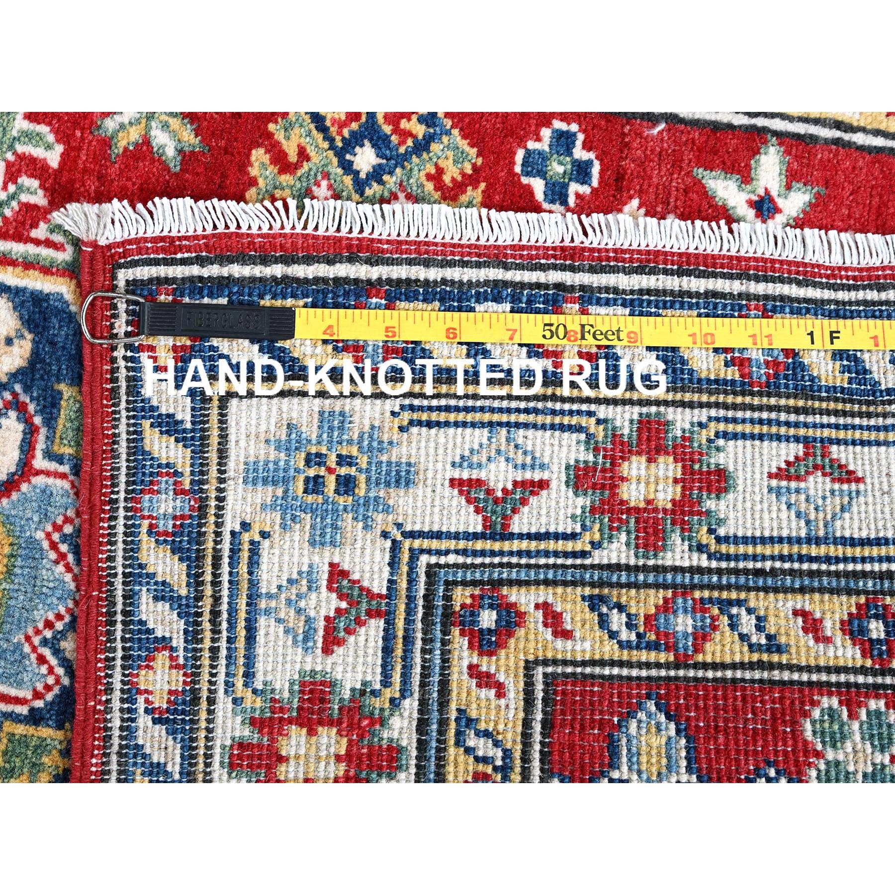 2'8"x6'7" Ajax Red, Kazak with Geometric Medallions Design, Soft and Vibrant Wool, Hand Knotted, Vegetable Dyes, Denser Weave, Runner, Oriental Rug Sh433