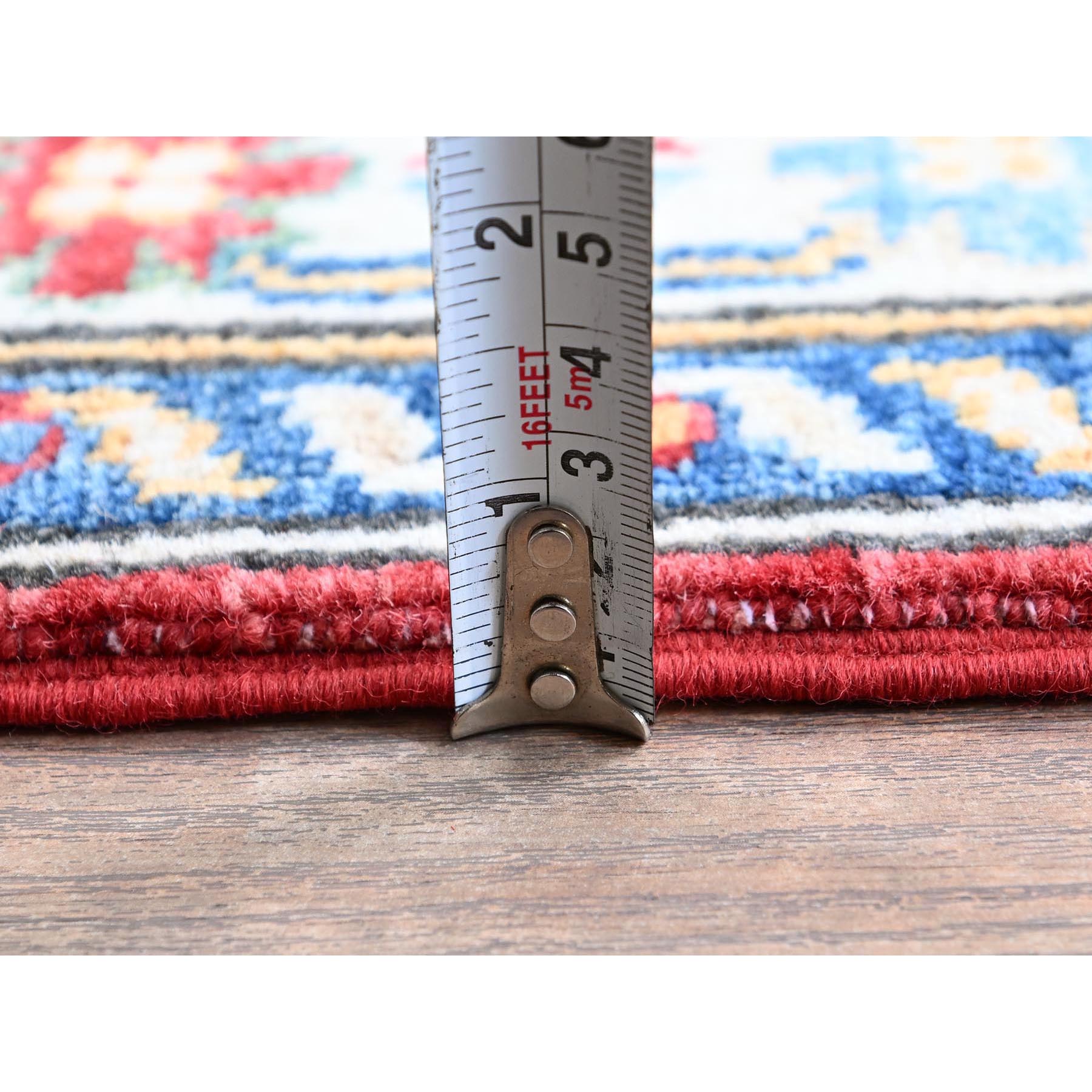 2'9"x6'4" Chili Red, Kazak with Geometric Medallions Design, Hand Knotted, Soft and Velvety Wool, Vegetable Dyes, Denser Weave, Runner, Oriental Rug Sh434