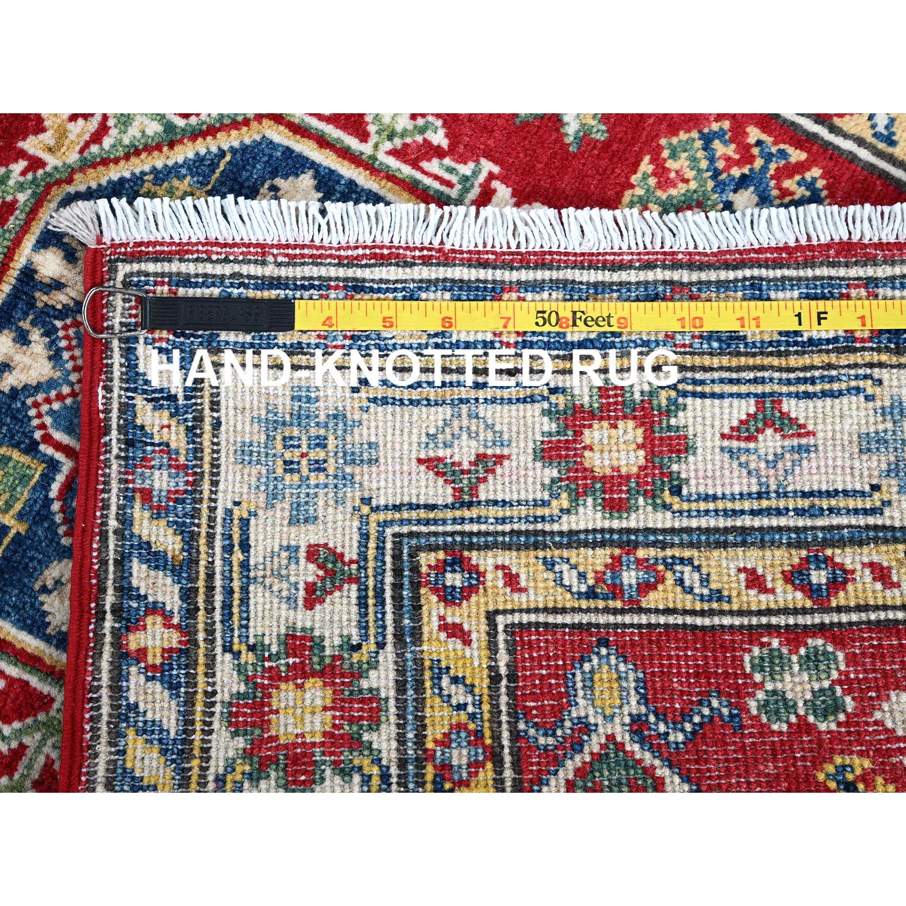 2'9"x6'4" Chili Red, Kazak with Geometric Medallions Design, Hand Knotted, Soft and Velvety Wool, Vegetable Dyes, Denser Weave, Runner, Oriental Rug Sh434
