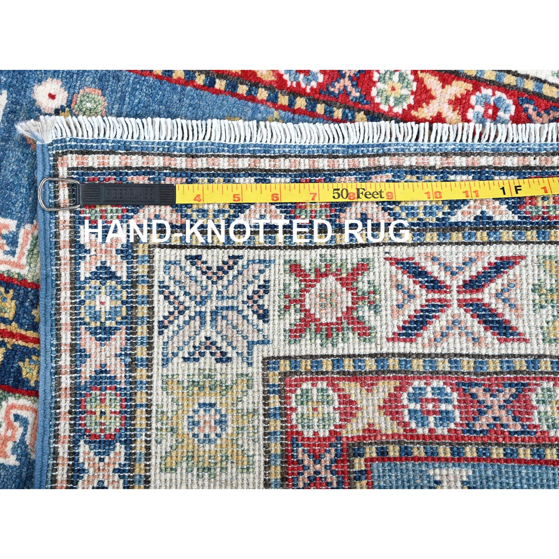 2'7"x6'7" Imperial Blue, Kazak with Tribal Design, Hand Knotted, Soft and Shiny Wool, Vegetable Dyes, Denser Weave, Runner, Oriental Rug Sh437