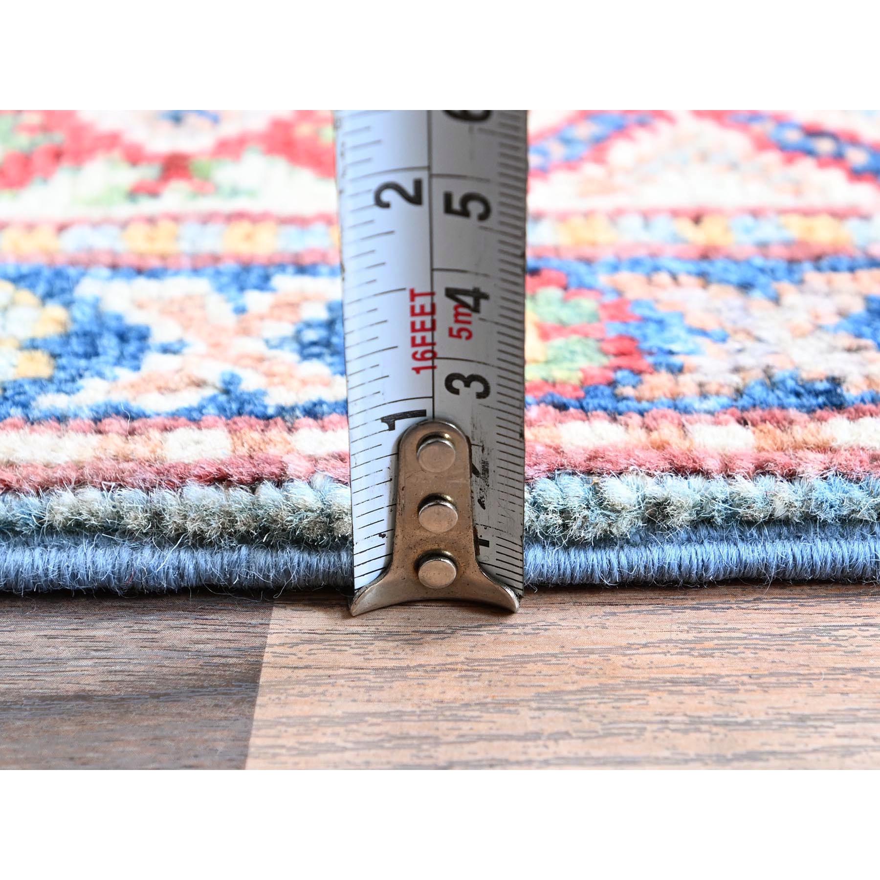 2'8"x6'6" Ruddy Blue, Kazak with Tribal Design, Soft and Shiny Wool, Vegetable Dyes, Hand Knotted, Denser Weave, Runner, Oriental Rug Sh440