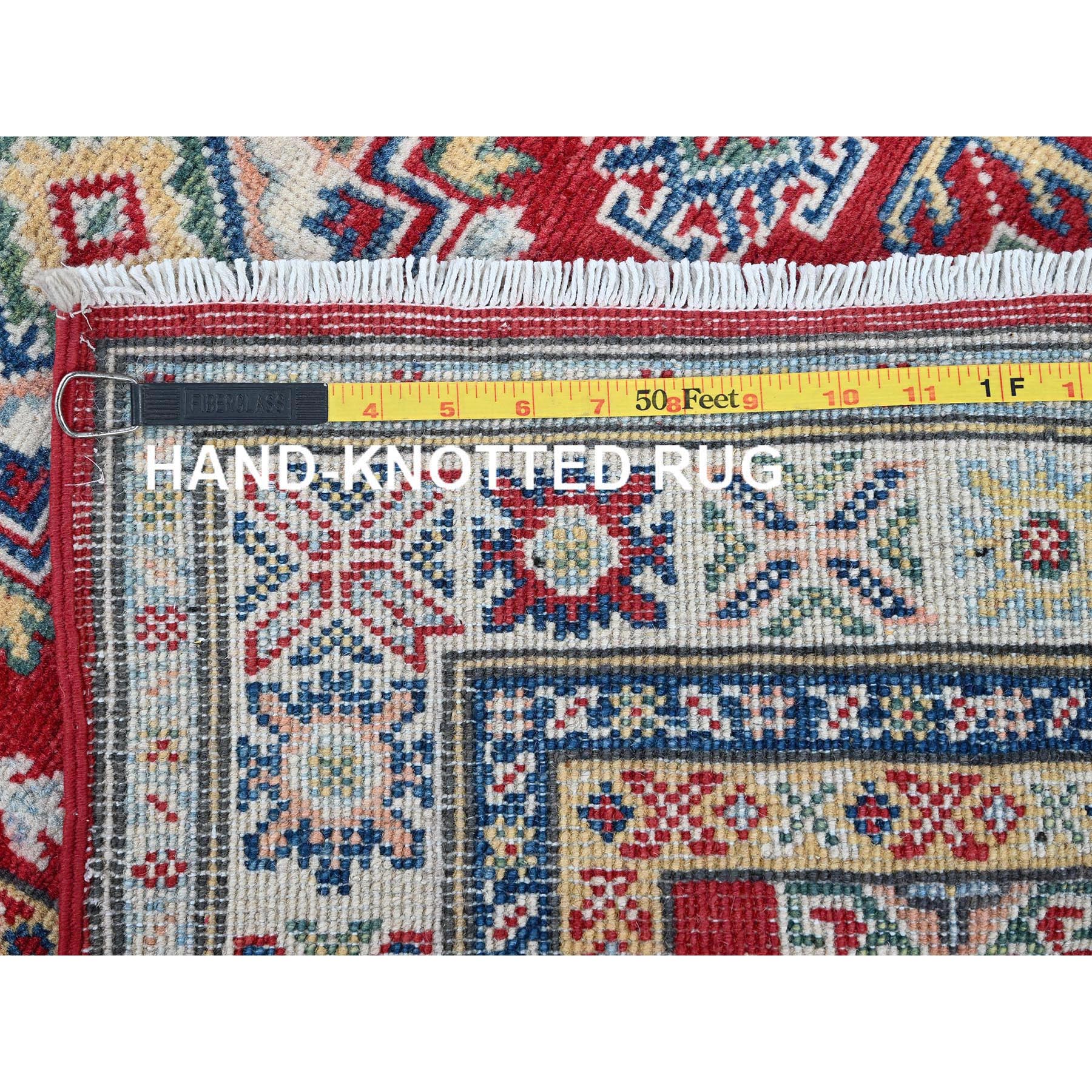 2'7"x6'7" Berry Red, Kazak with Geometric Medallions Design, Soft and Shiny Wool, Hand Knotted, Vegetable Dyes, Denser Weave, Runner, Oriental Rug Sh441