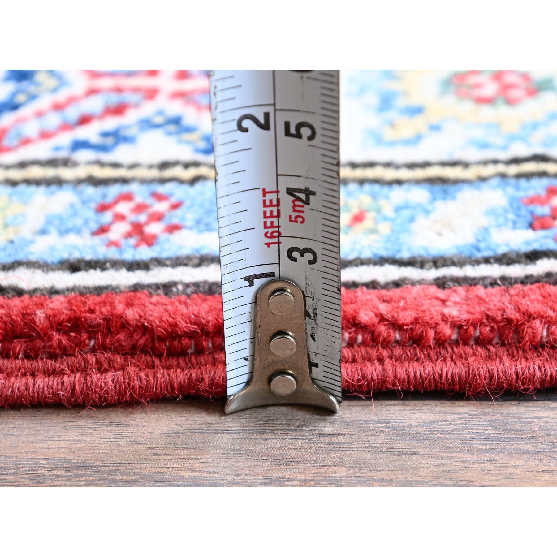 2'8"x6'4" Berry Red, Kazak with Geometric Medallions Design, Hand Knotted, Soft and Velvety Wool, Vegetable Dyes, Denser Weave, Runner, Oriental Rug Sh444