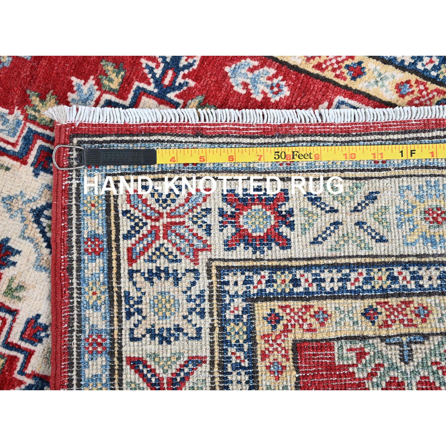 2'8"x6'4" Berry Red, Kazak with Geometric Medallions Design, Hand Knotted, Soft and Velvety Wool, Vegetable Dyes, Denser Weave, Runner, Oriental Rug Sh444