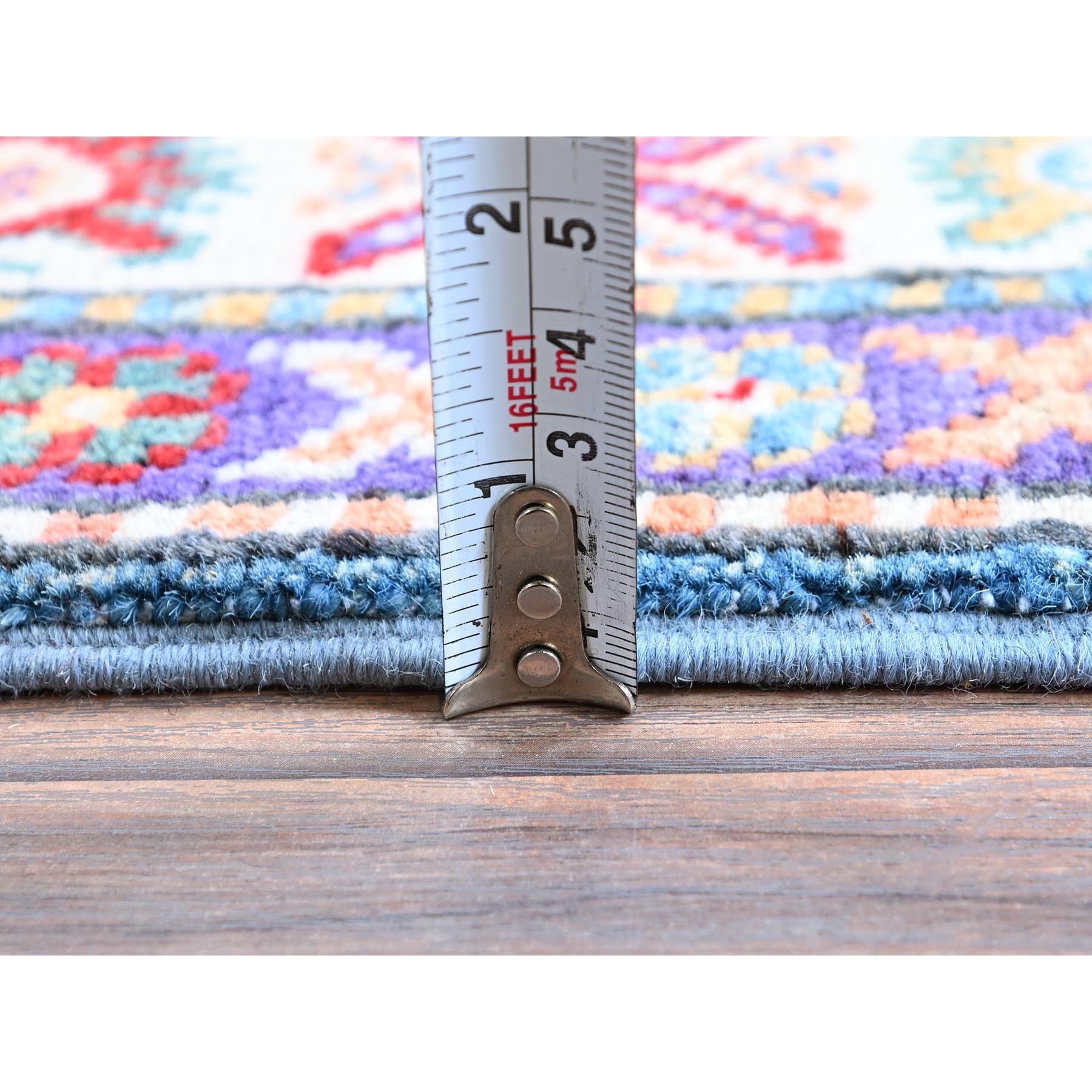 2'8"x6'4" Maya Blue, Kazak with Tribal Medallion Design, Soft and Shiny Wool, Hand Knotted, Vegetable Dyes, Denser Weave, Runner, Oriental Rug Sh446