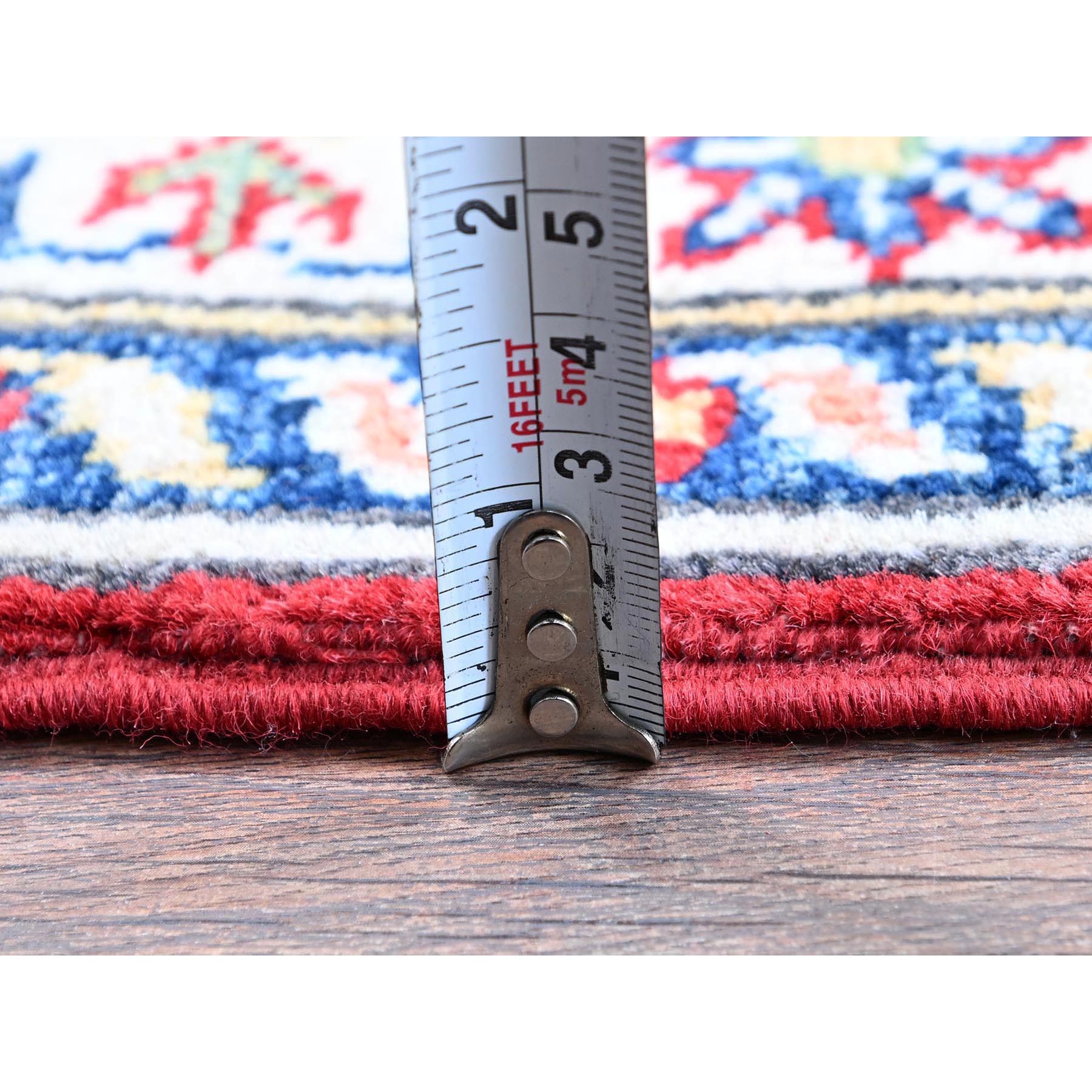 2'9"x6'6" Arsenal Red, Kazak with Geometric Medallions Design, Soft and Shiny Wool, Hand Knotted, Vegetable Dyes, Denser Weave, Runner, Oriental Rug Sh448