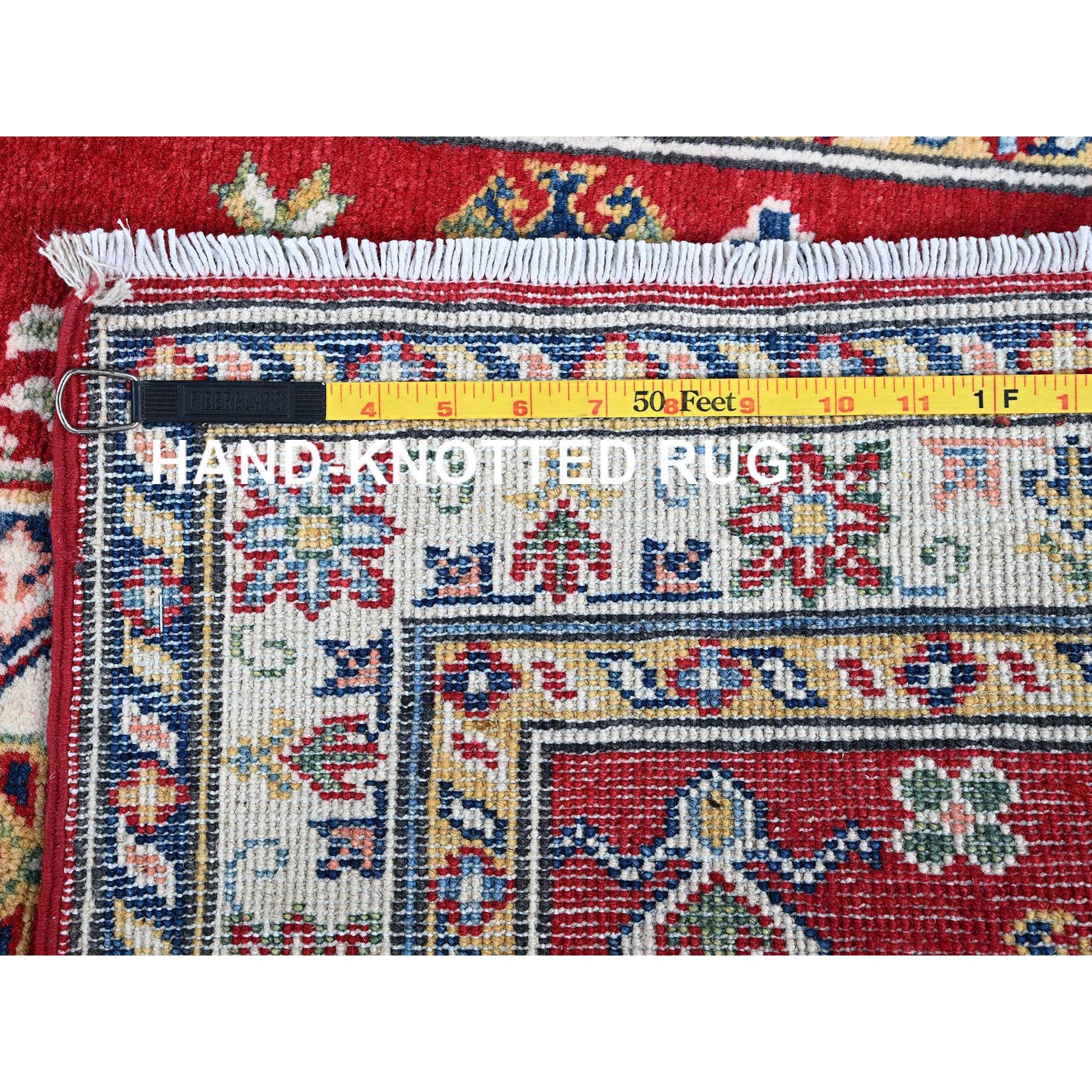 2'9"x6'6" Arsenal Red, Kazak with Geometric Medallions Design, Soft and Shiny Wool, Hand Knotted, Vegetable Dyes, Denser Weave, Runner, Oriental Rug Sh448