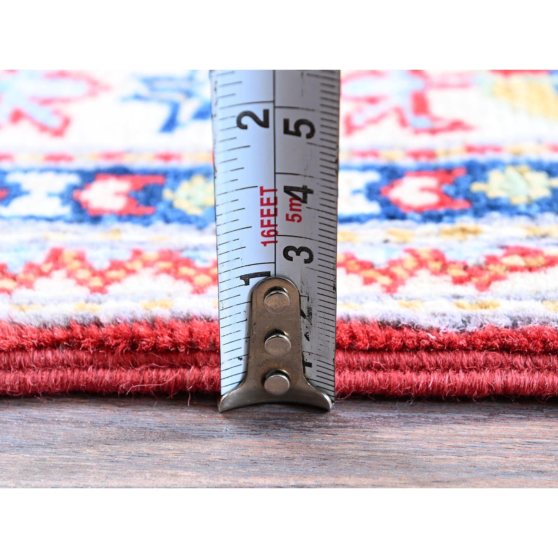 2'8"x6'5" Berry Red, Kazak with Geometric Medallions Design, Hand Knotted, Soft and Velvety Wool, Vegetable Dyes, Denser Weave, Runner, Oriental Rug Sh450
