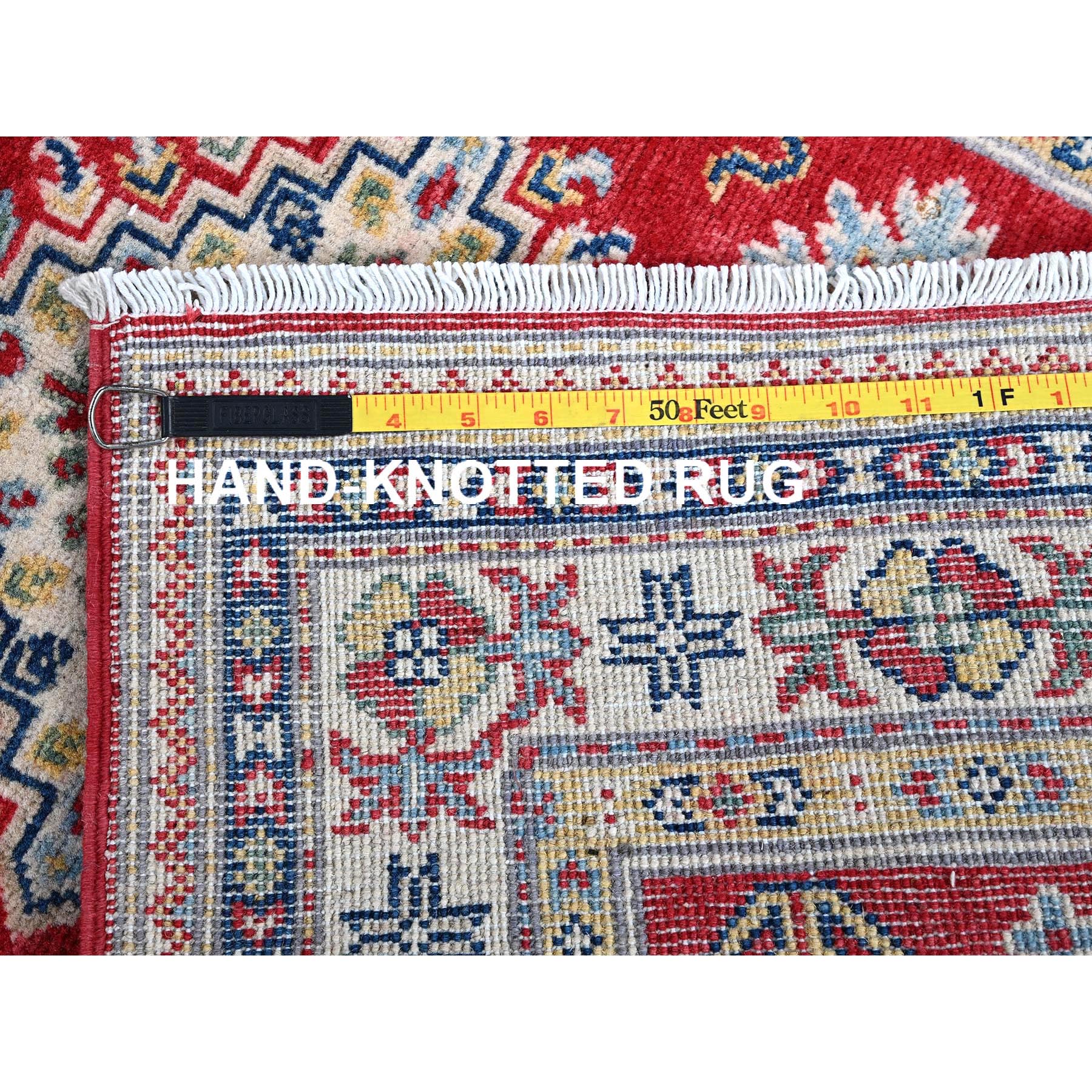 2'8"x6'5" Berry Red, Kazak with Geometric Medallions Design, Hand Knotted, Soft and Velvety Wool, Vegetable Dyes, Denser Weave, Runner, Oriental Rug Sh450