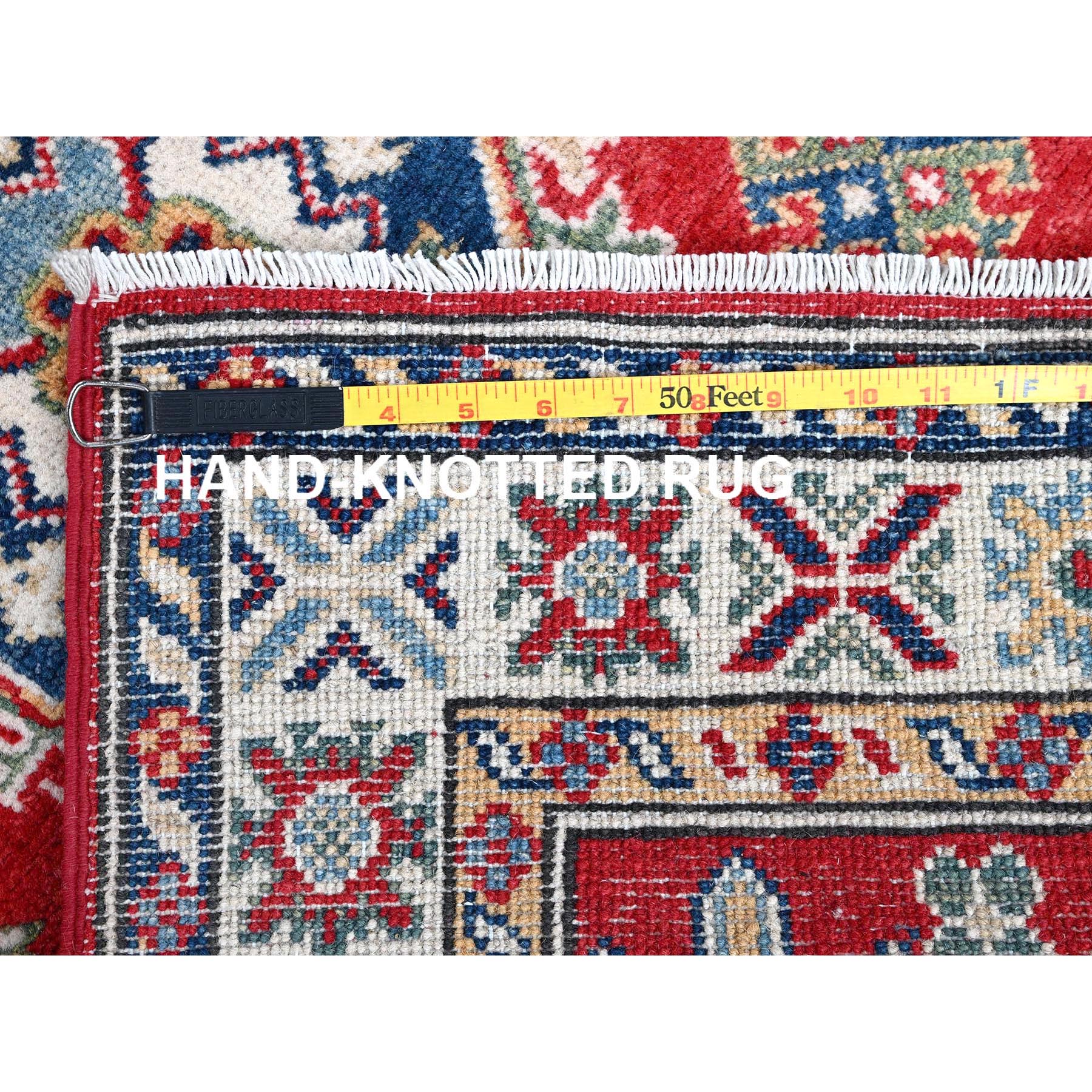 2'7"x6'9" Ajax Red, Kazak with Geometric Medallions Design, Soft and Shiny Wool, Hand Knotted, Vegetable Dyes, Denser Weave, Runner, Oriental Rug Sh451