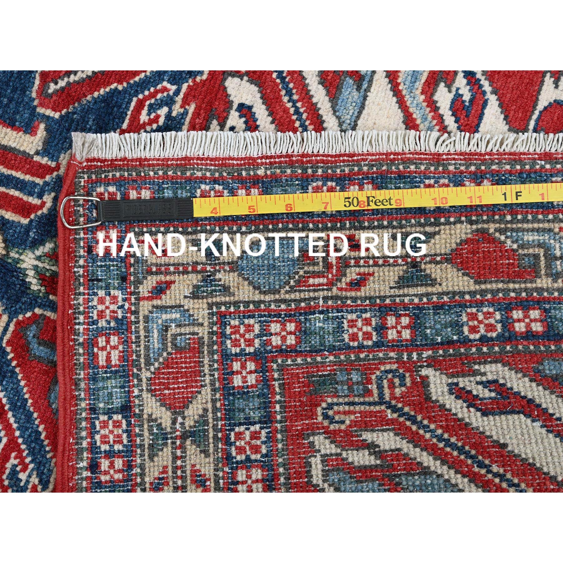2'9"x9'10" Crimson Red, Eagle Kazak with Tribal Medallions Design, Hand Knotted, Soft and Velvety Wool, Vegetable Dyes, Denser Weave, Runner, Oriental Rug Sh453