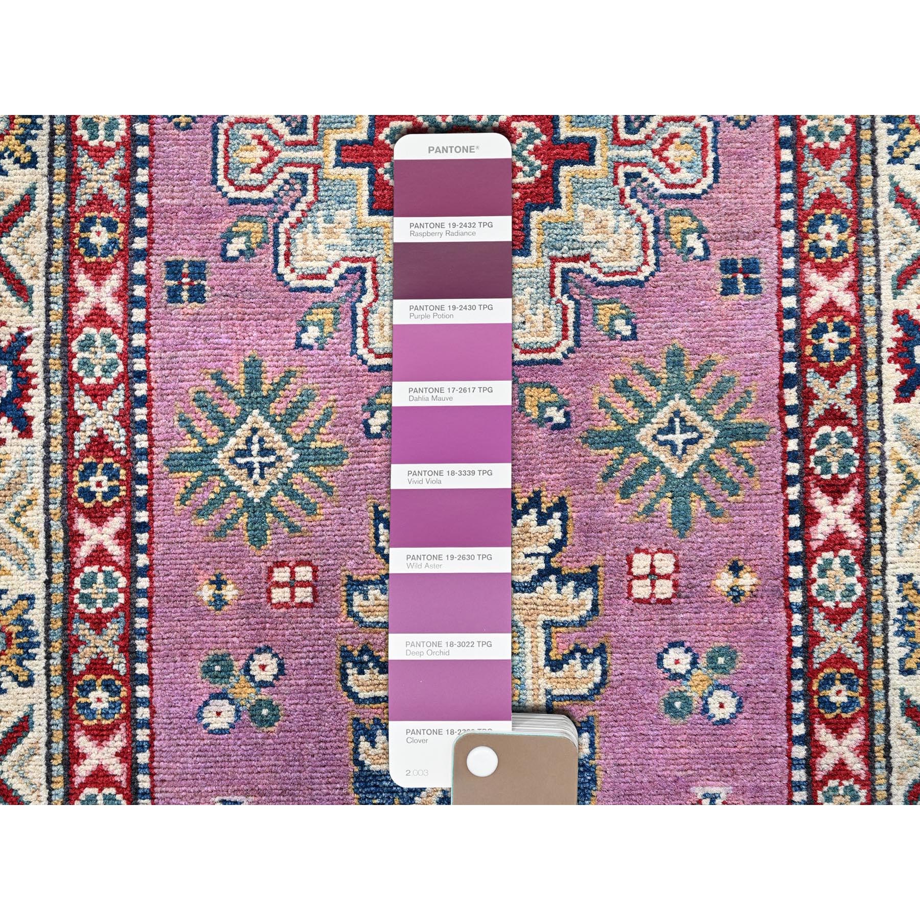 2'7"x10'1" Neon Pink, Kazak with Tribal Medallions Design, Hand Knotted, Soft and Vibrant Wool, Vegetable Dyes, Denser Weave, Runner, Oriental Rug Sh455