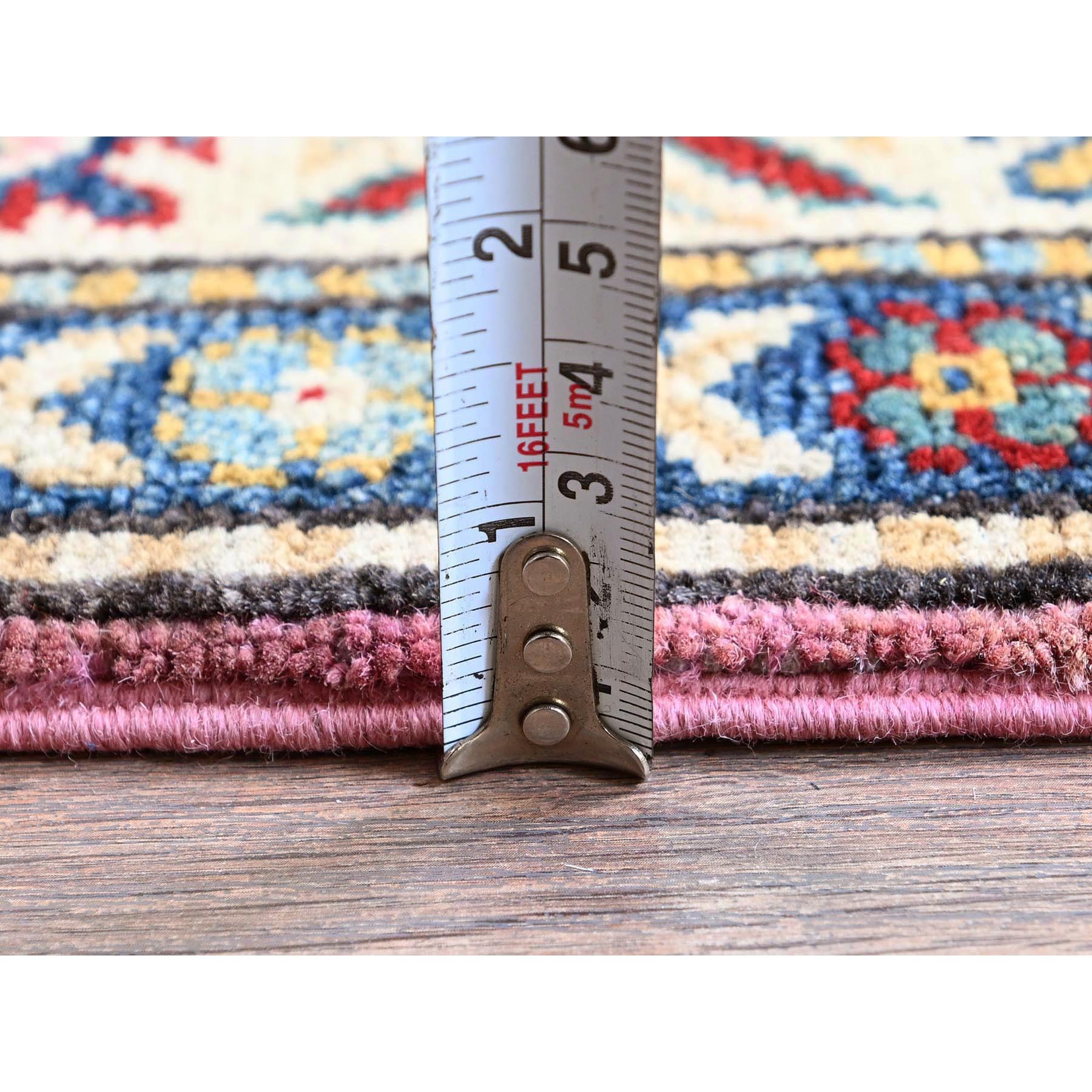 2'7"x10'1" Neon Pink, Kazak with Tribal Medallions Design, Hand Knotted, Soft and Vibrant Wool, Vegetable Dyes, Denser Weave, Runner, Oriental Rug Sh455