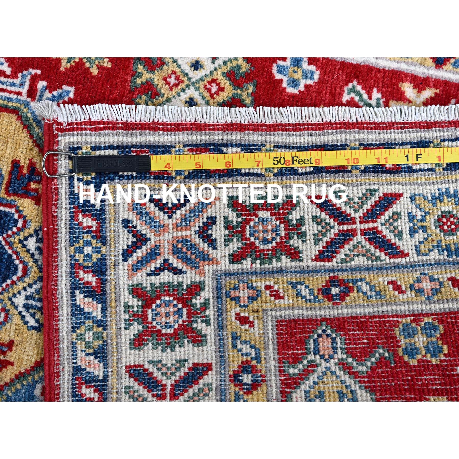 2'9"x9'8" Berry Red, Kazak with Geometric Medallions Design, Soft and Shiny Wool, Hand Knotted, Vegetable Dyes, Denser Weave, Runner, Oriental Rug Sh456