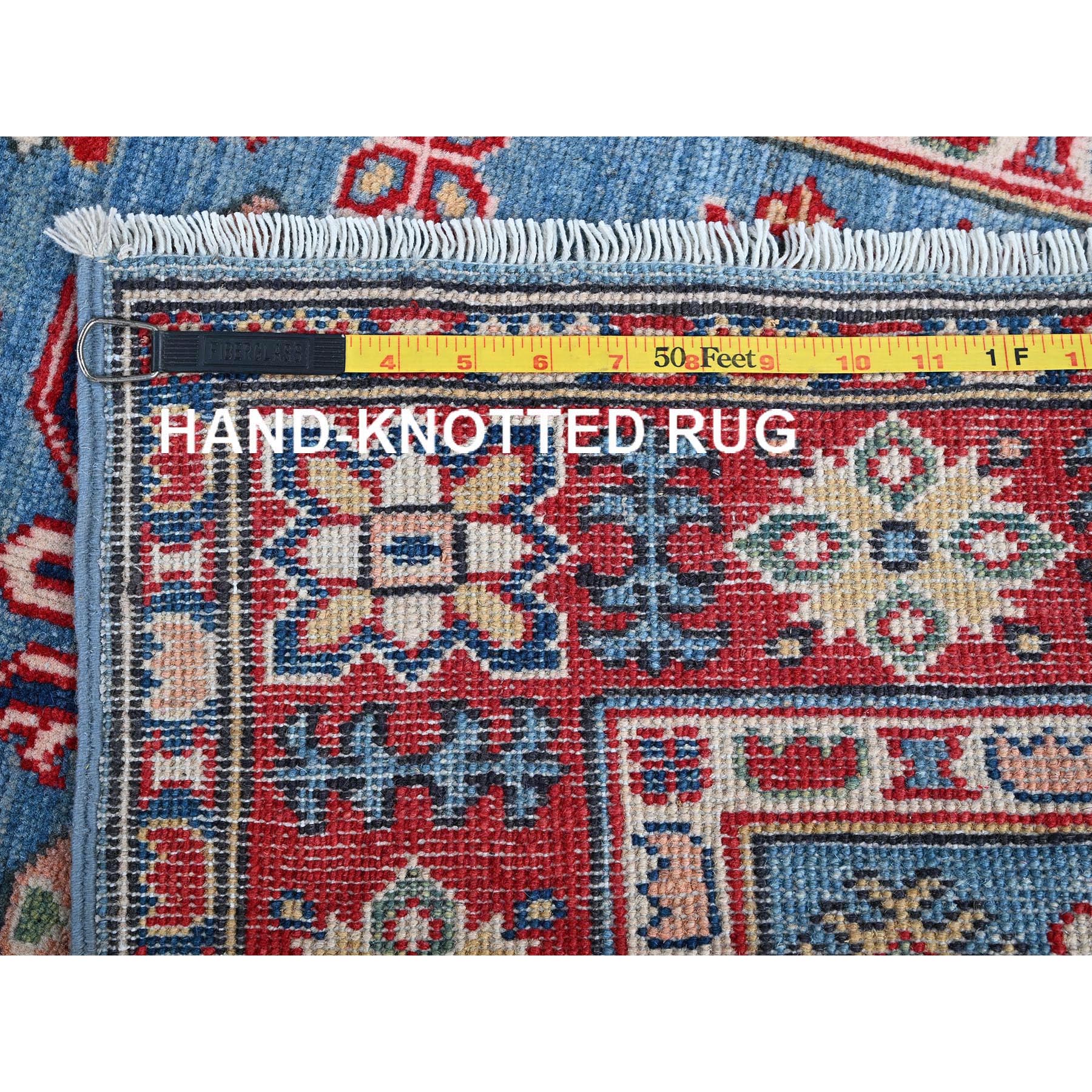 2'9"x9'6" Carolina Blue, Kazak with Tribal Medallions Design, Hand Knotted, Soft and Velvety Wool, Vegetable Dyes, Denser Weave, Runner, Oriental Rug Sh459