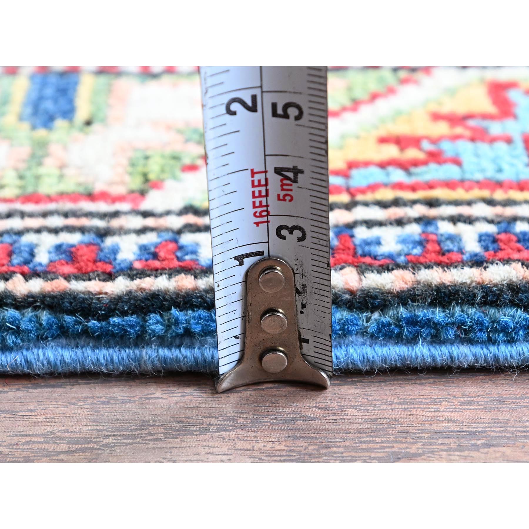 2'9"x8'2" Bayern Blue, Kazak with Tribal Medallions Design, Hand Knotted, Soft and Velvety Wool, Denser Weave, Vegetable Dyes, Runner, Oriental Rug Sh461