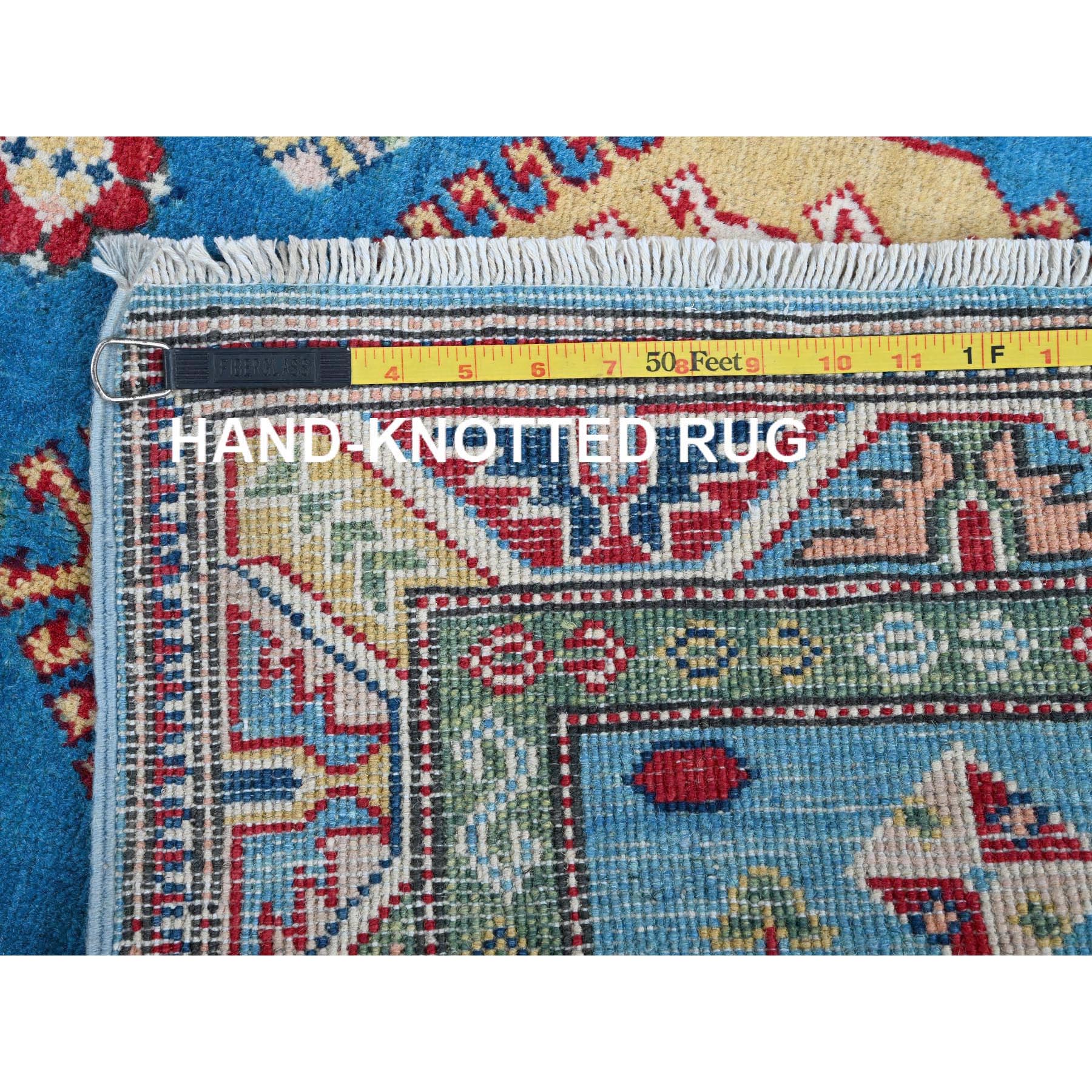 2'9"x8'2" Bayern Blue, Kazak with Tribal Medallions Design, Hand Knotted, Soft and Velvety Wool, Denser Weave, Vegetable Dyes, Runner, Oriental Rug Sh461