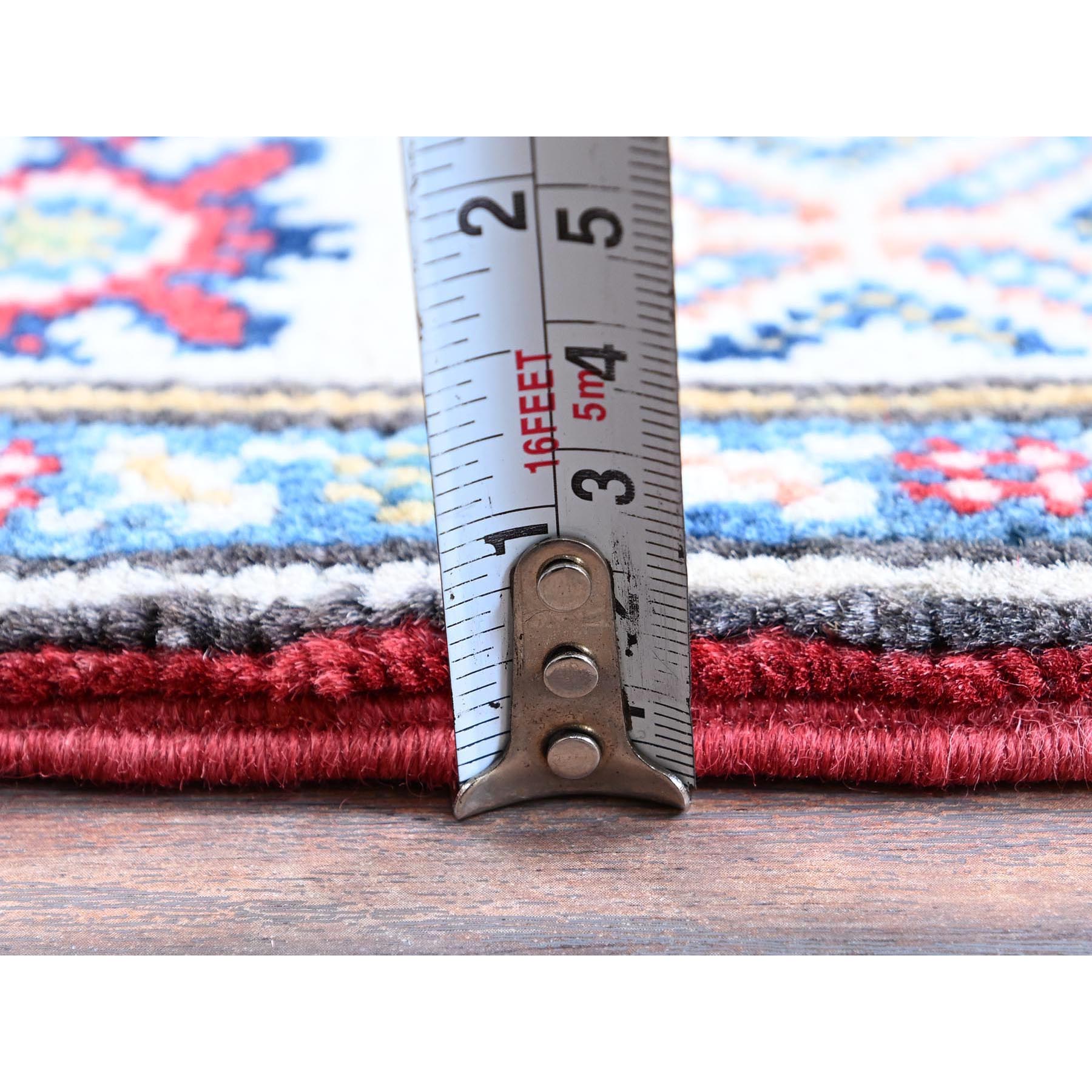 2'8"x8'2" Ajax Red, Kazak with Geometric Medallions Design, Soft and Shiny Wool, Hand Knotted, Vegetable Dyes, Denser Weave, Runner, Oriental Rug Sh462