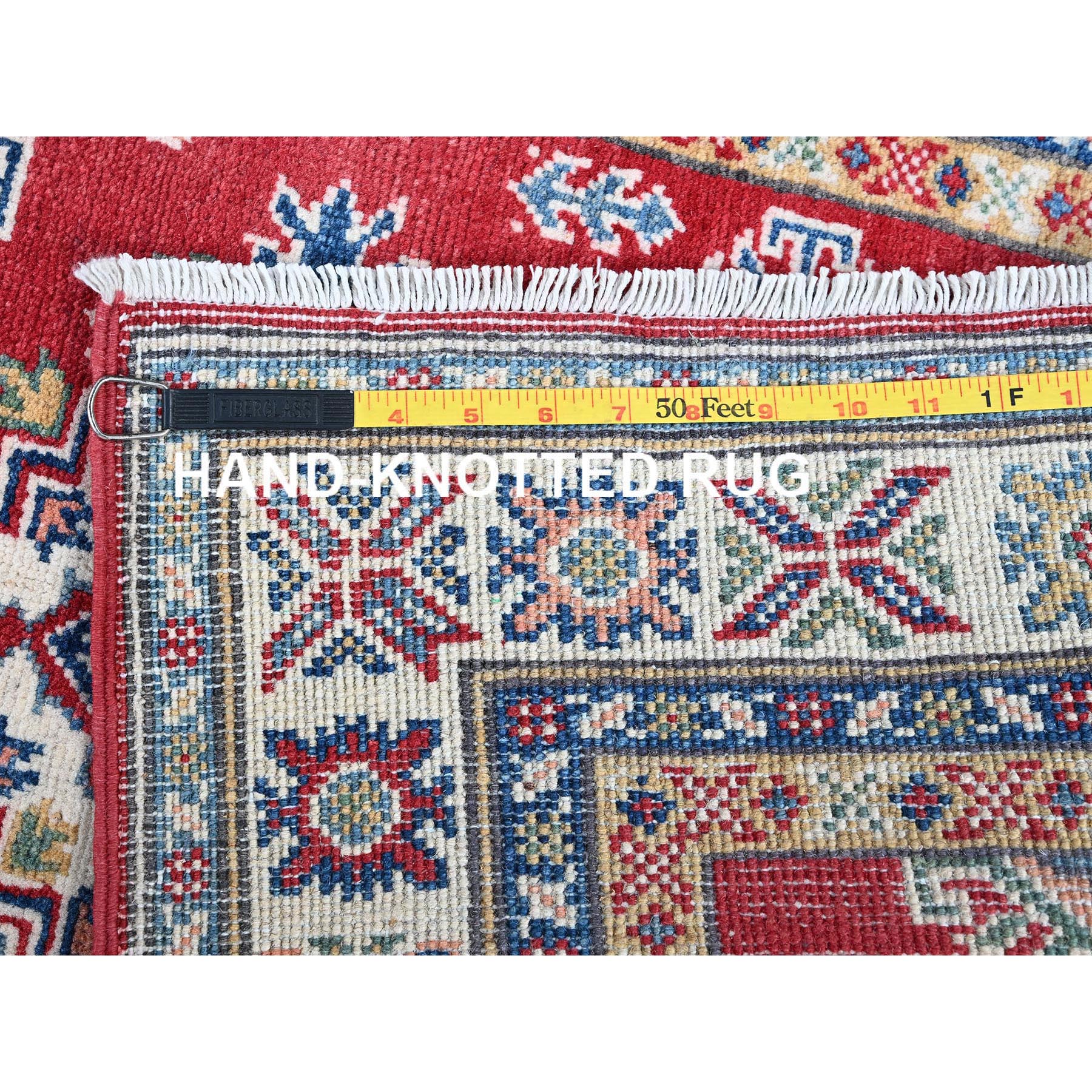 2'8"x8'2" Ajax Red, Kazak with Geometric Medallions Design, Soft and Shiny Wool, Hand Knotted, Vegetable Dyes, Denser Weave, Runner, Oriental Rug Sh462