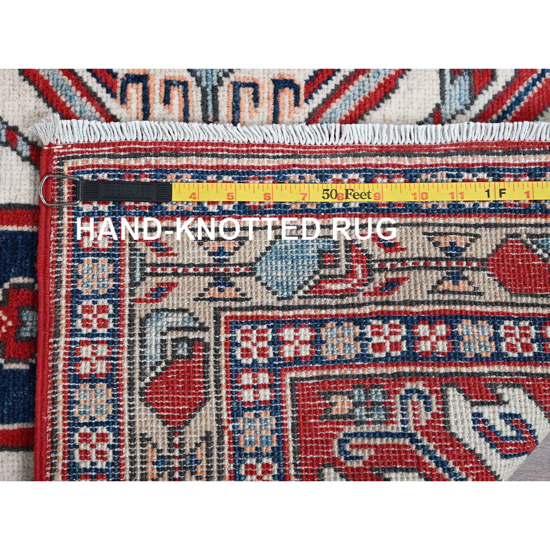 2'9"x9'10" Crimson Red, Eagle Kazak with Tribal Medallions Design, Soft and Shiny Wool, Hand Knotted, Vegetable Dyes, Denser Weave, Runner, Oriental Rug Sh466