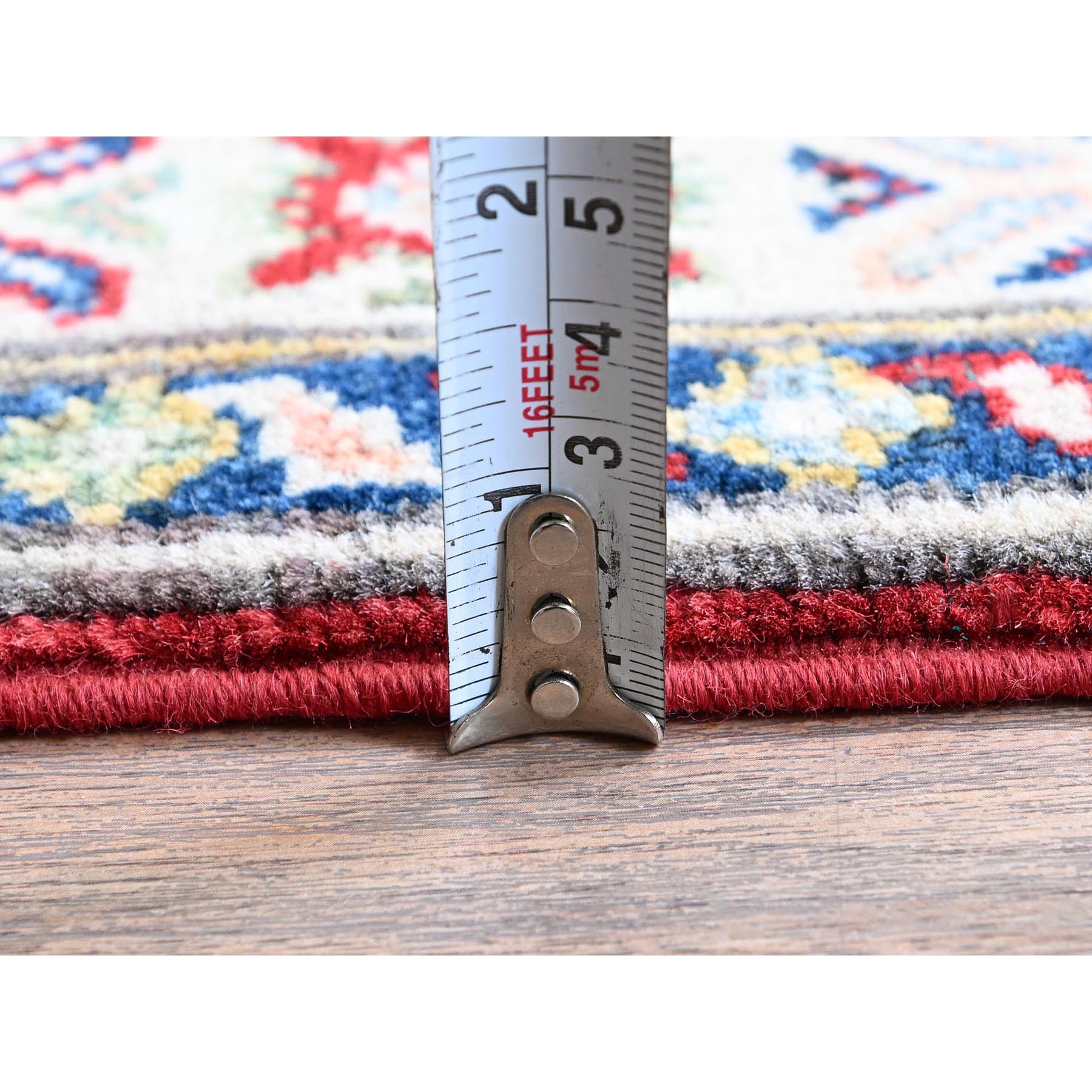 2'7"x8'1" Arsenal Red, Kazak with Tribal Medallions Design, Hand Knotted, Soft and Velvety Wool, Vegetable Dyes, Denser Weave, Runner, Oriental Rug Sh468