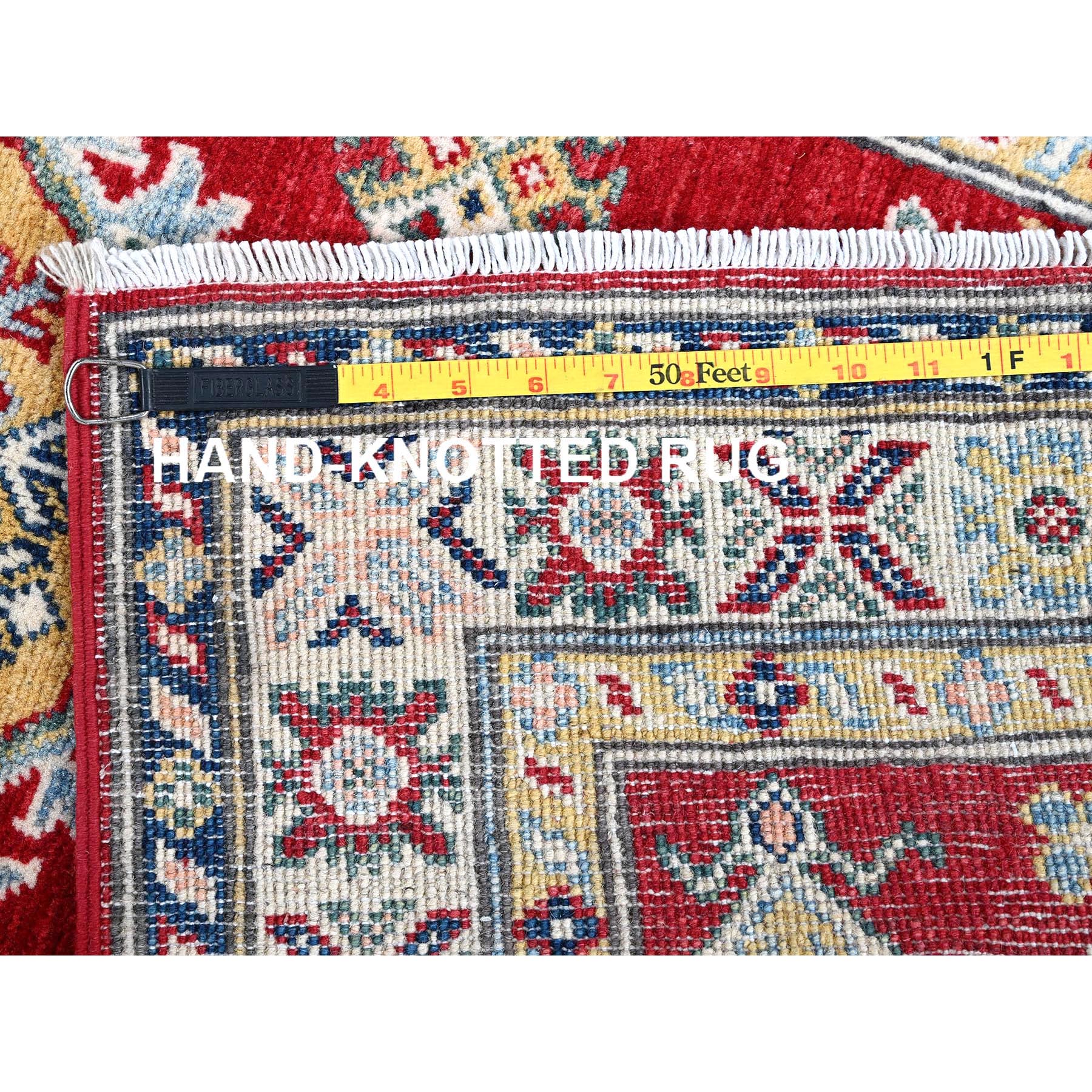 2'7"x8'1" Arsenal Red, Kazak with Tribal Medallions Design, Hand Knotted, Soft and Velvety Wool, Vegetable Dyes, Denser Weave, Runner, Oriental Rug Sh468
