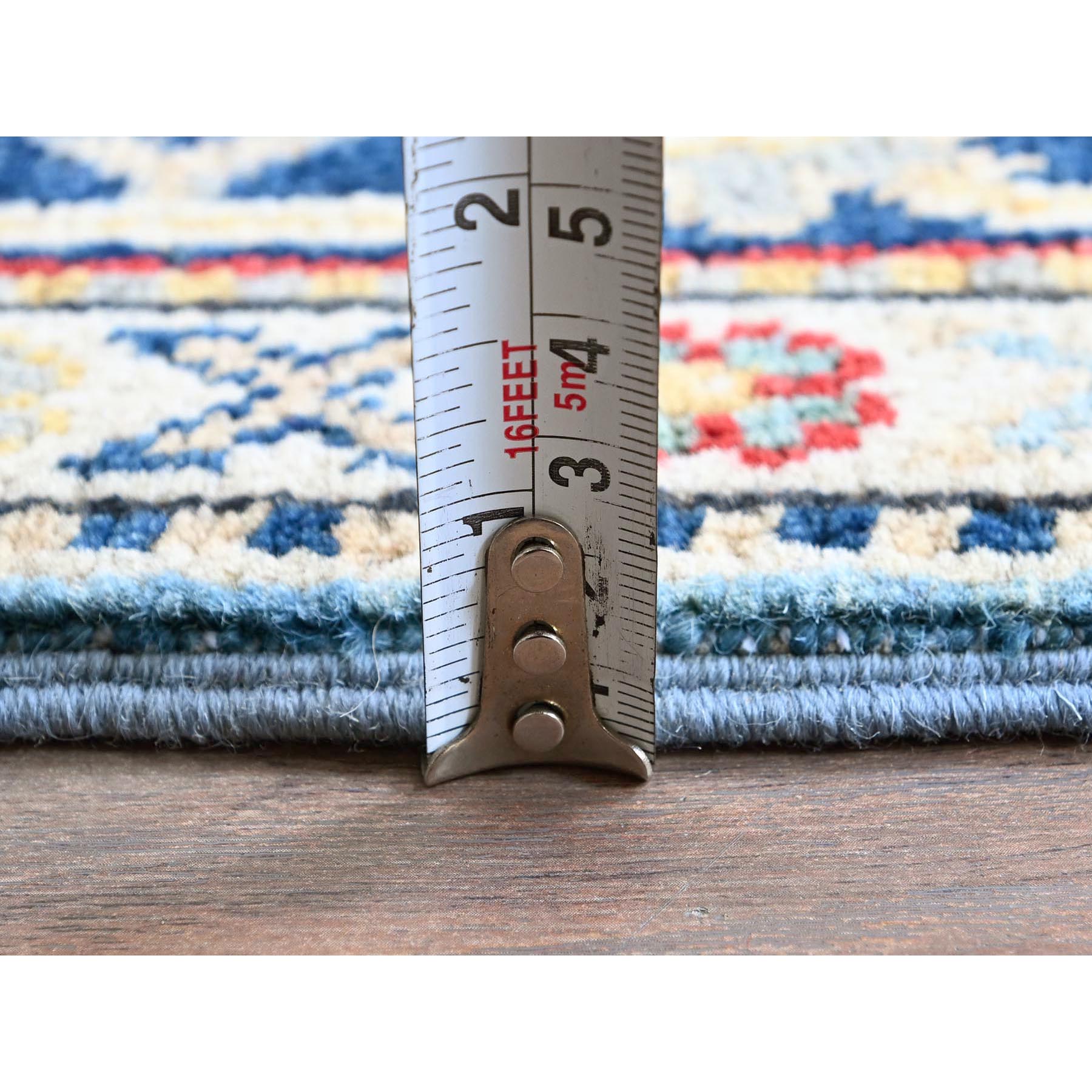 2'8"x6'8" Carolina Blue, Kazak with Tribal Medallion Design, Hand Knotted, Soft and Velvety Wool, Vegetable Dyes, Denser Weave, Runner, Oriental Rug Sh469