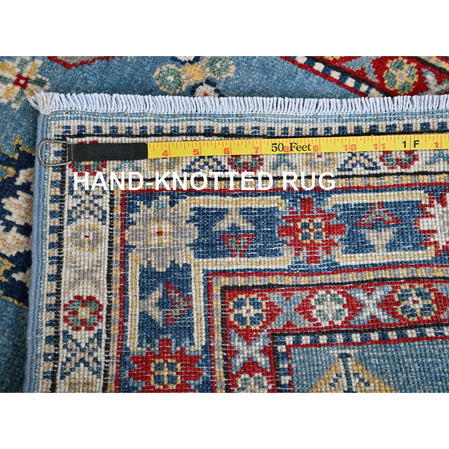 2'8"x6'8" Carolina Blue, Kazak with Tribal Medallion Design, Hand Knotted, Soft and Velvety Wool, Vegetable Dyes, Denser Weave, Runner, Oriental Rug Sh469