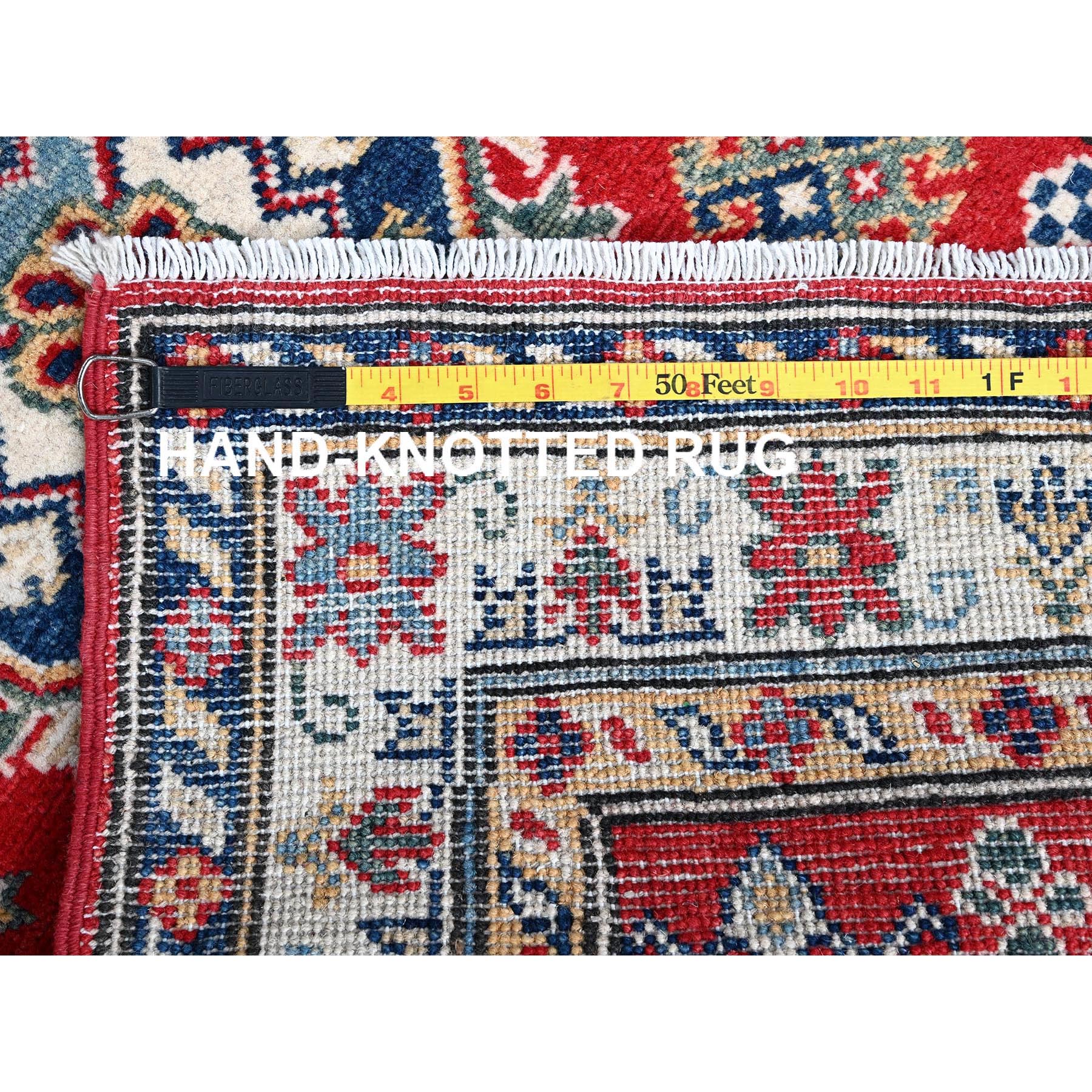 2'7"x6'8" Arsenal Red, Kazak with Geometric Medallions Design, Soft and Shiny Wool, Hand Knotted, Vegetable Dyes, Denser Weave, Runner, Oriental Rug Sh470