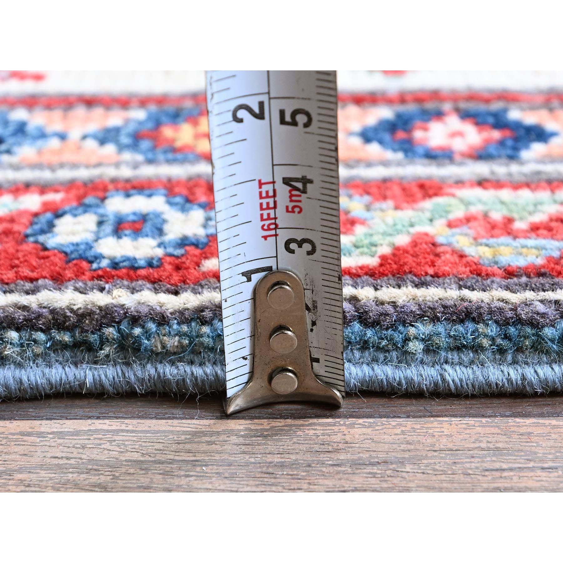 3'4"x19'6" Bayern Blue, Kazak with Geometric Medallions Design, Soft and Shiny Wool, Hand Knotted, Vegetable Dyes, Denser Weave, XL Wide Runner, Oriental Rug Sh471
