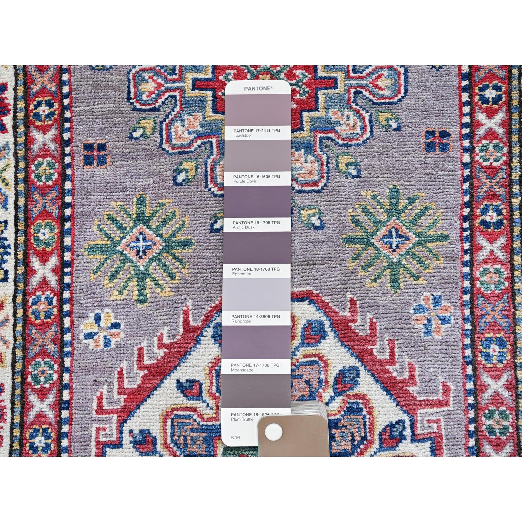 2'9"x12'6" Dove Gray, Kazak with Tribal Medallions Design, Hand Knotted, Soft and Velvety Wool, Vegetable Dyes, Denser Weave, Runner, Oriental Rug Sh472