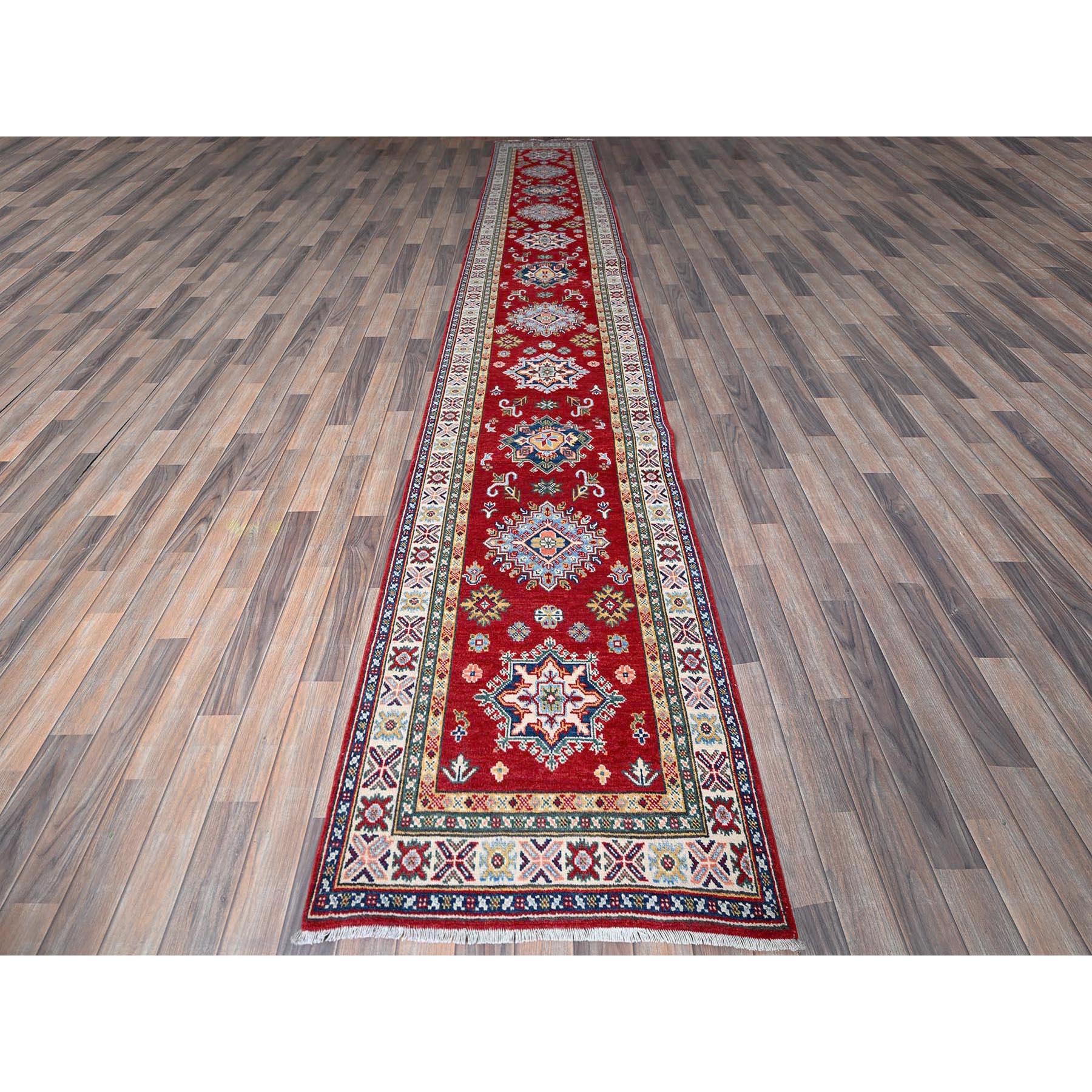 2'9"x16'5" Chili Red, Kazak with Tribal Medallions Design, Soft and Shiny Wool, Vegetable Dyes, Hand Knotted, Denser Weave, XL Runner, Oriental Rug Sh473
