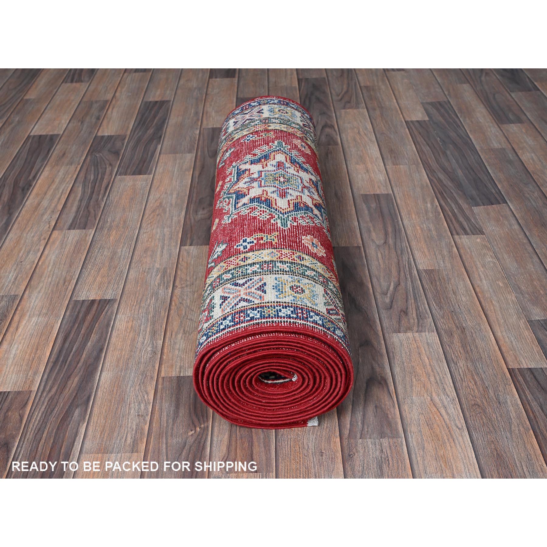2'9"x16'5" Chili Red, Kazak with Tribal Medallions Design, Soft and Shiny Wool, Vegetable Dyes, Hand Knotted, Denser Weave, XL Runner, Oriental Rug Sh473