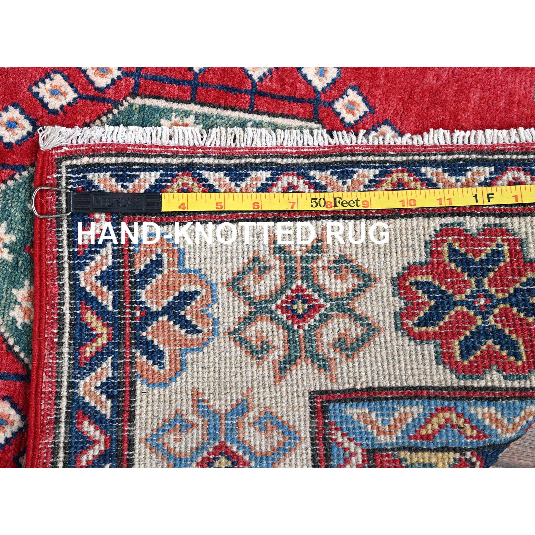 2'9"x12'10" Chili Red, Kazak with Tribal Medallions Design, Hand Knotted, Soft and Velvety Wool, Denser Weave, Vegetable Dyes, Runner, Oriental Rug Sh474