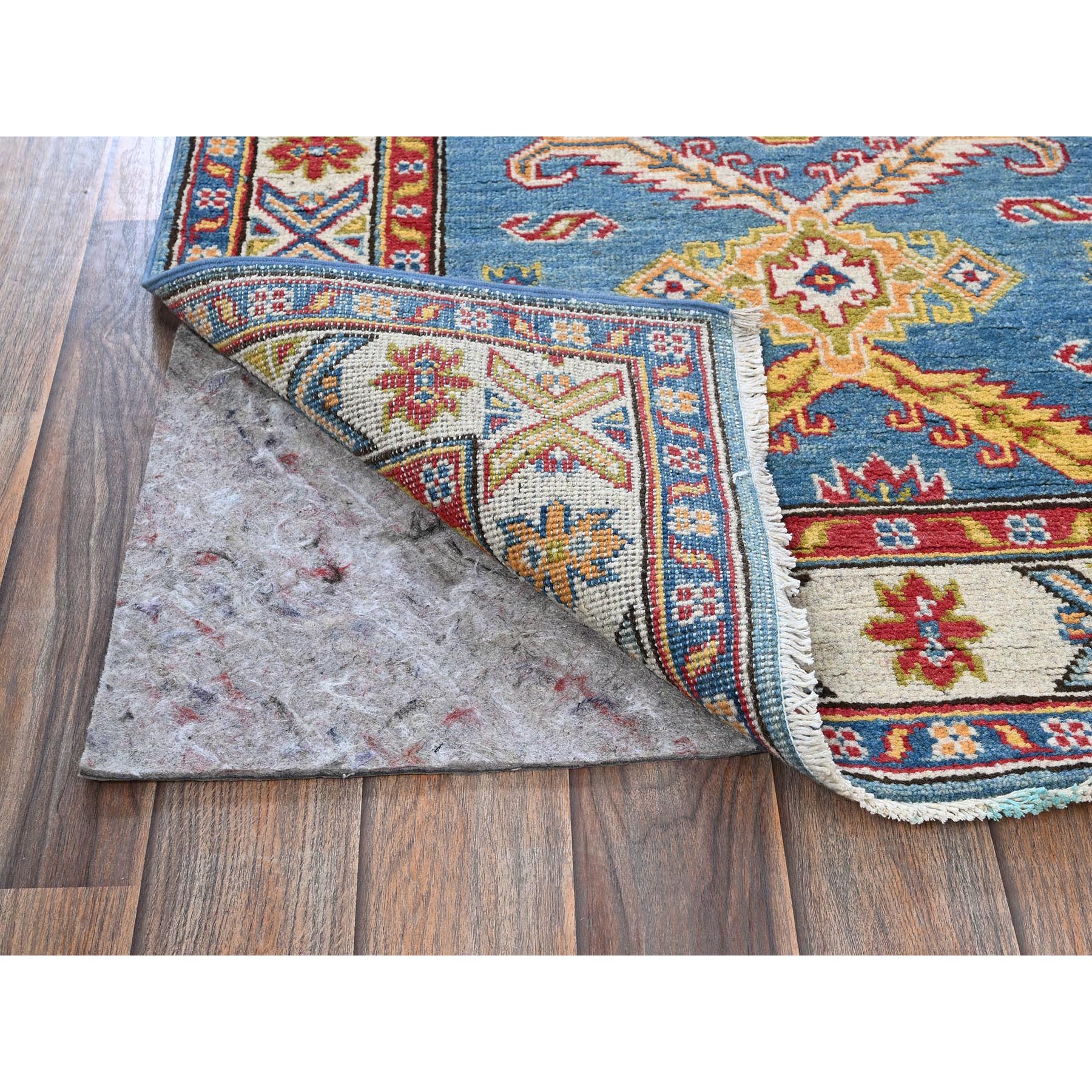 2'9"x11'2" Carolina Blue, Kazak with Tribal Medallions Design, Hand Knotted, Soft and Velvety Wool, Vegetable Dyes, Denser Weave, Runner, Oriental Rug Sh475