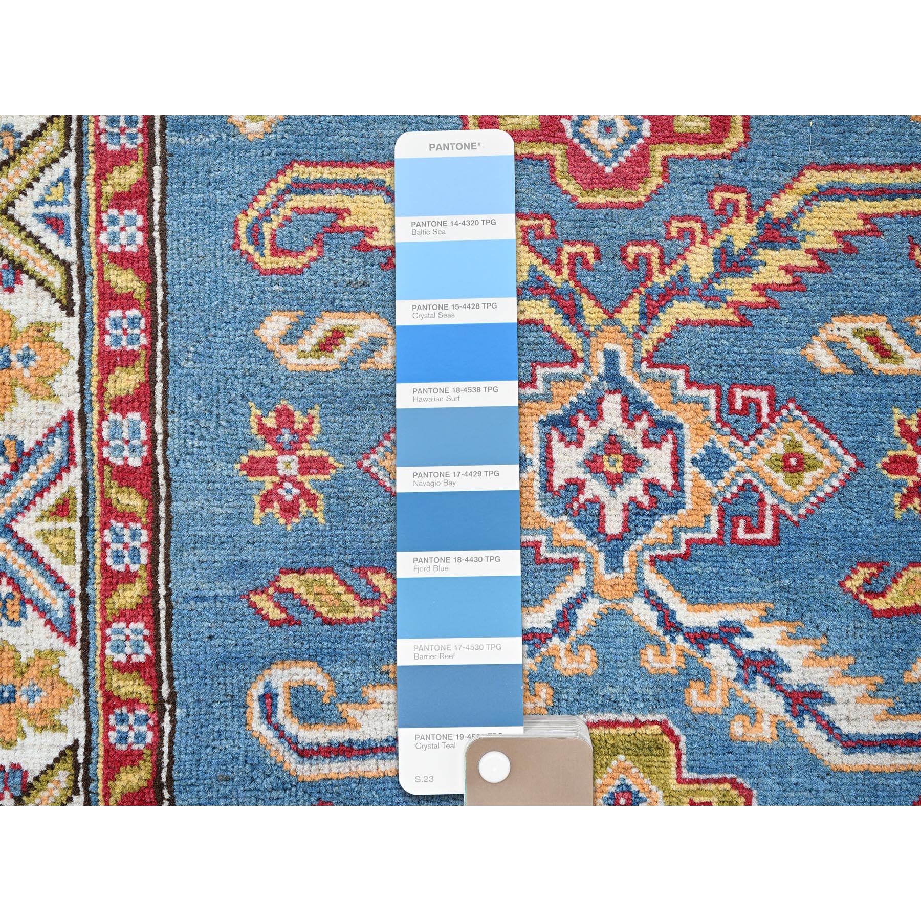 2'9"x11'2" Carolina Blue, Kazak with Tribal Medallions Design, Hand Knotted, Soft and Velvety Wool, Vegetable Dyes, Denser Weave, Runner, Oriental Rug Sh475