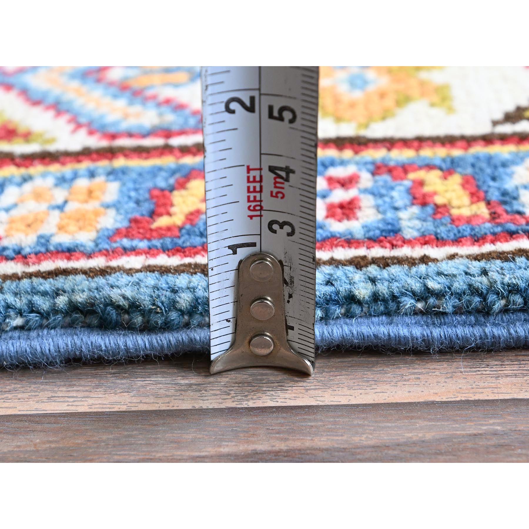2'9"x11'2" Carolina Blue, Kazak with Tribal Medallions Design, Hand Knotted, Soft and Velvety Wool, Vegetable Dyes, Denser Weave, Runner, Oriental Rug Sh475
