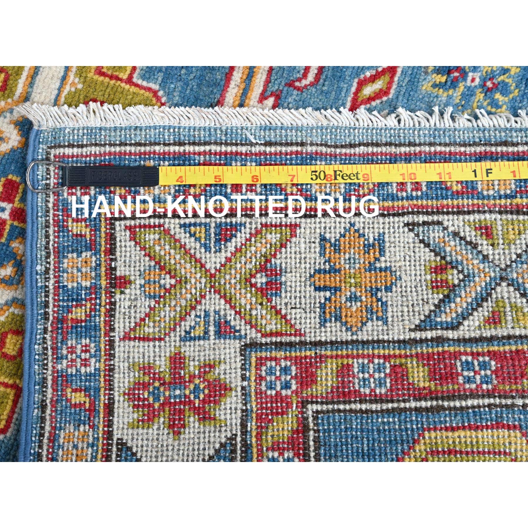 2'9"x11'2" Carolina Blue, Kazak with Tribal Medallions Design, Hand Knotted, Soft and Velvety Wool, Vegetable Dyes, Denser Weave, Runner, Oriental Rug Sh475