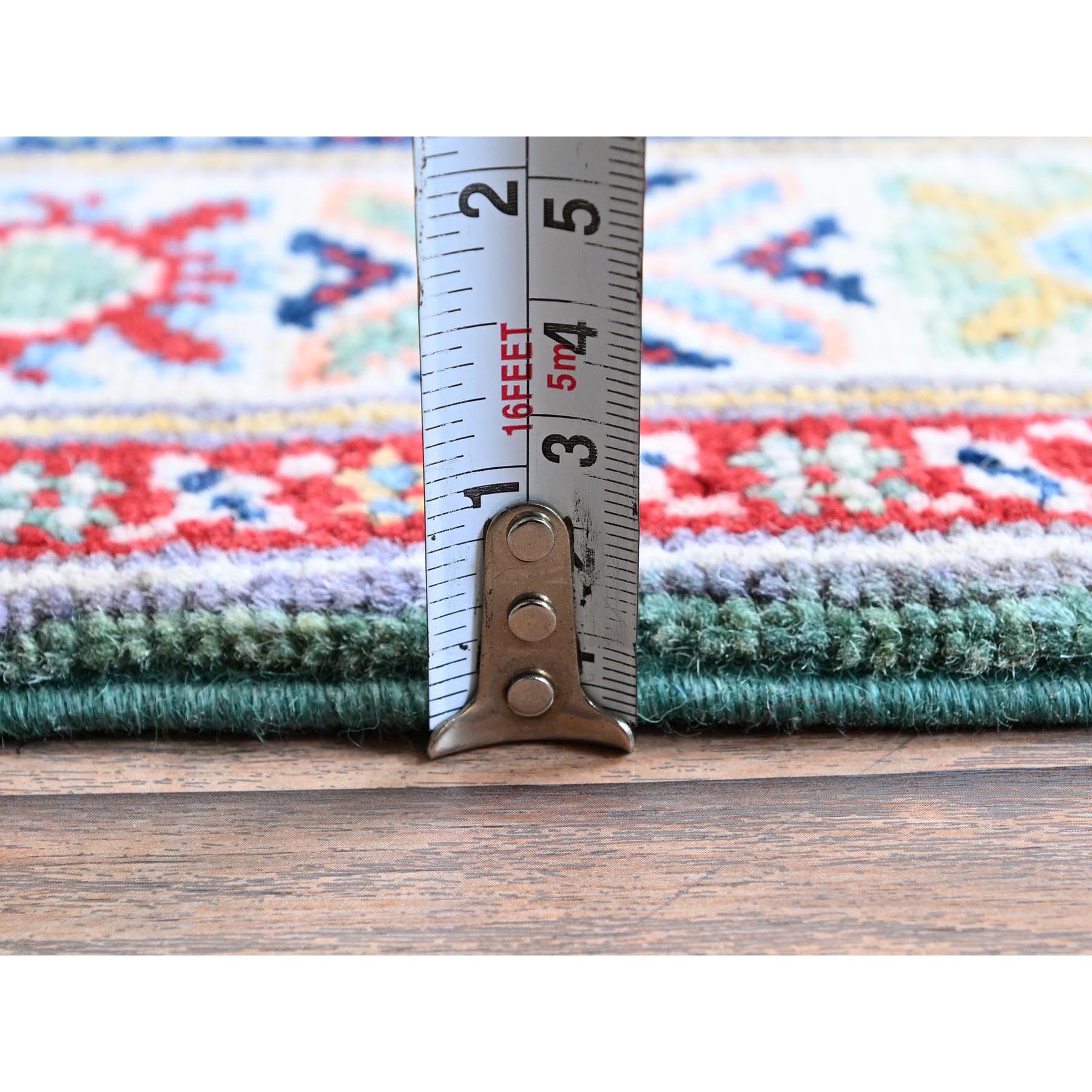 2'8"x9'10" Marine Green, Kazak with Geometric Medallions Design, Hand Knotted, Soft and Velvety Wool, Vegetable Dyes, Denser Weave, Runner, Oriental Rug Sh476